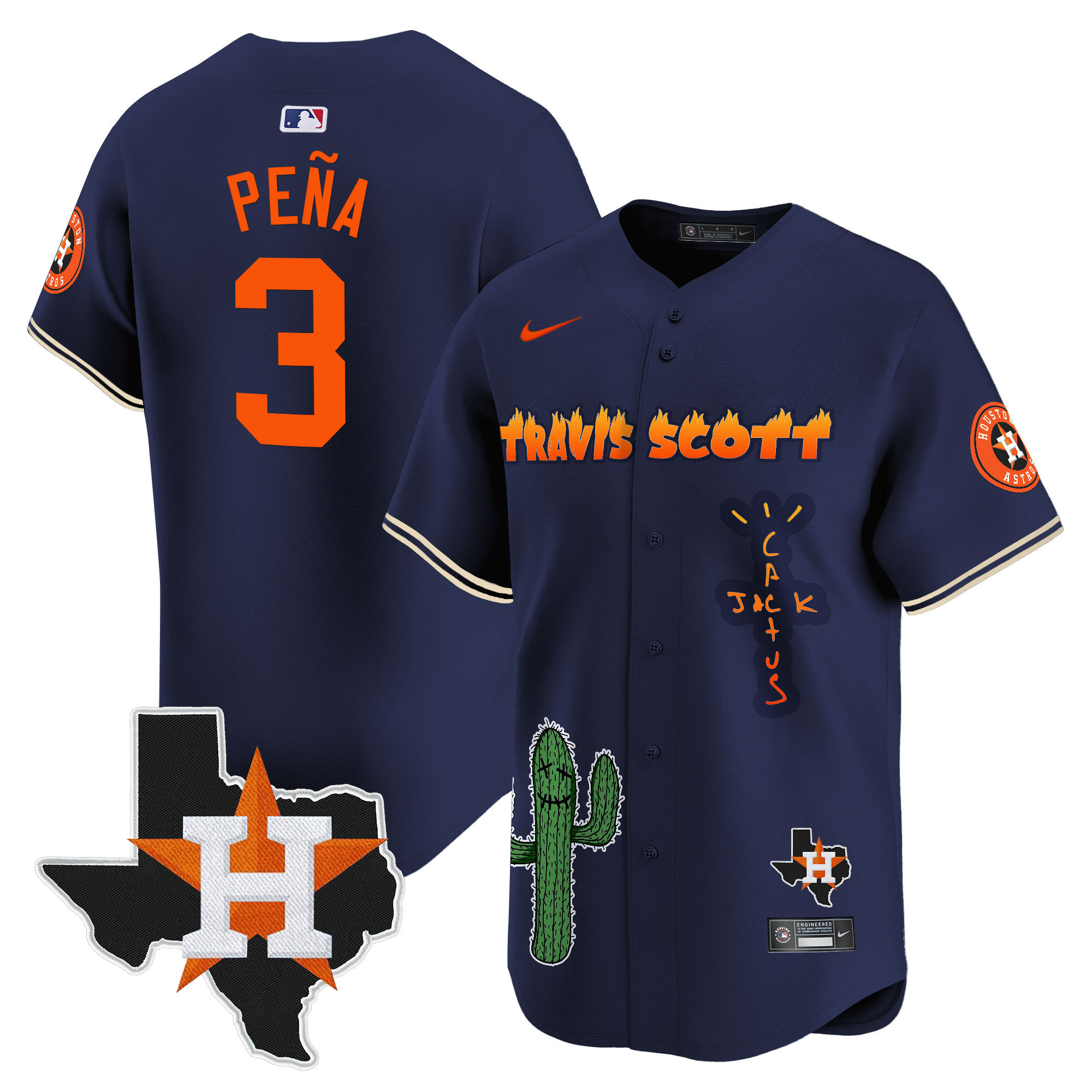 Men's Houston Astros Cactus Jack Patch Vapor Premier Limited Jersey V9 - Stitched - Image 39