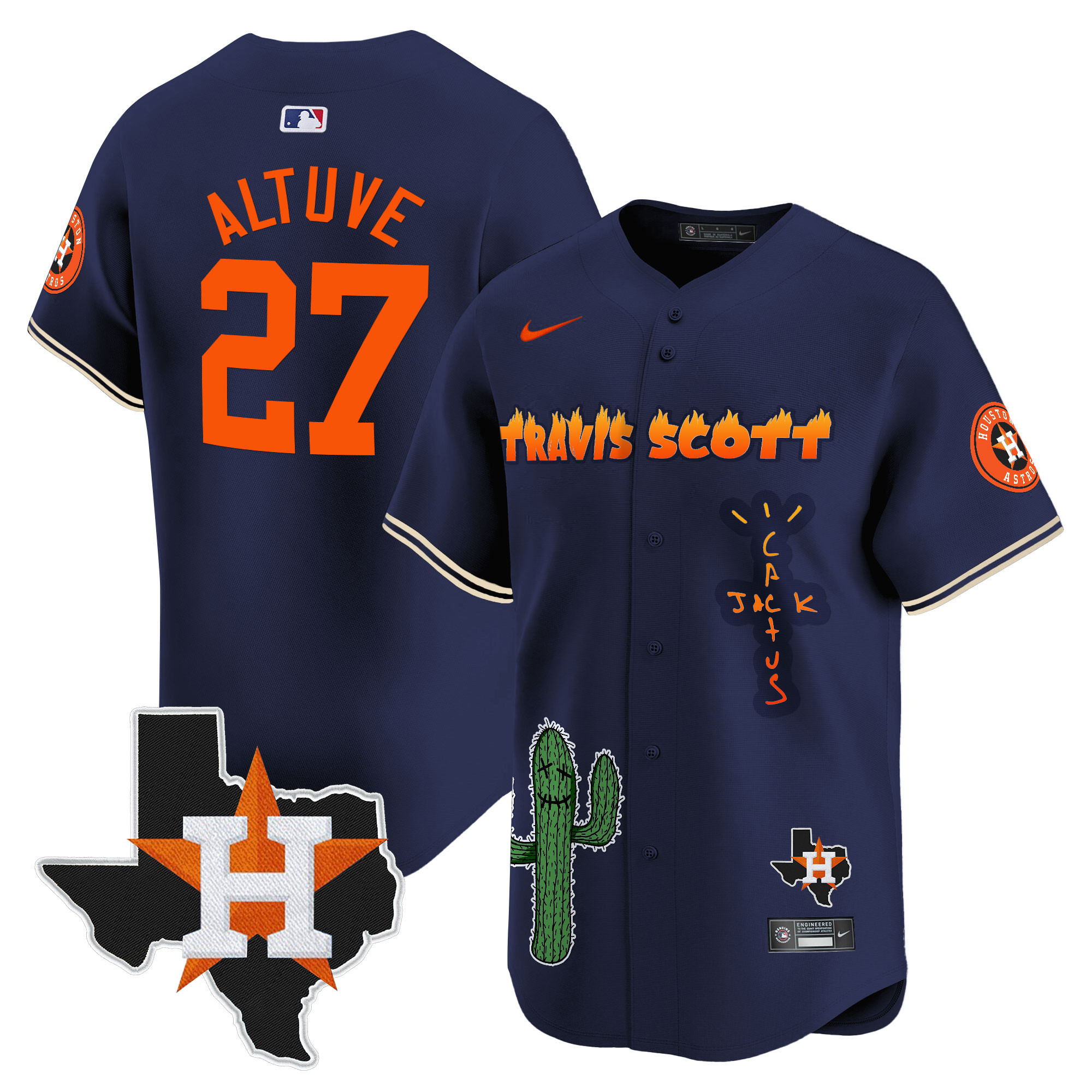 Men's Houston Astros Cactus Jack Patch Vapor Premier Limited Jersey V9 - Stitched - Image 41