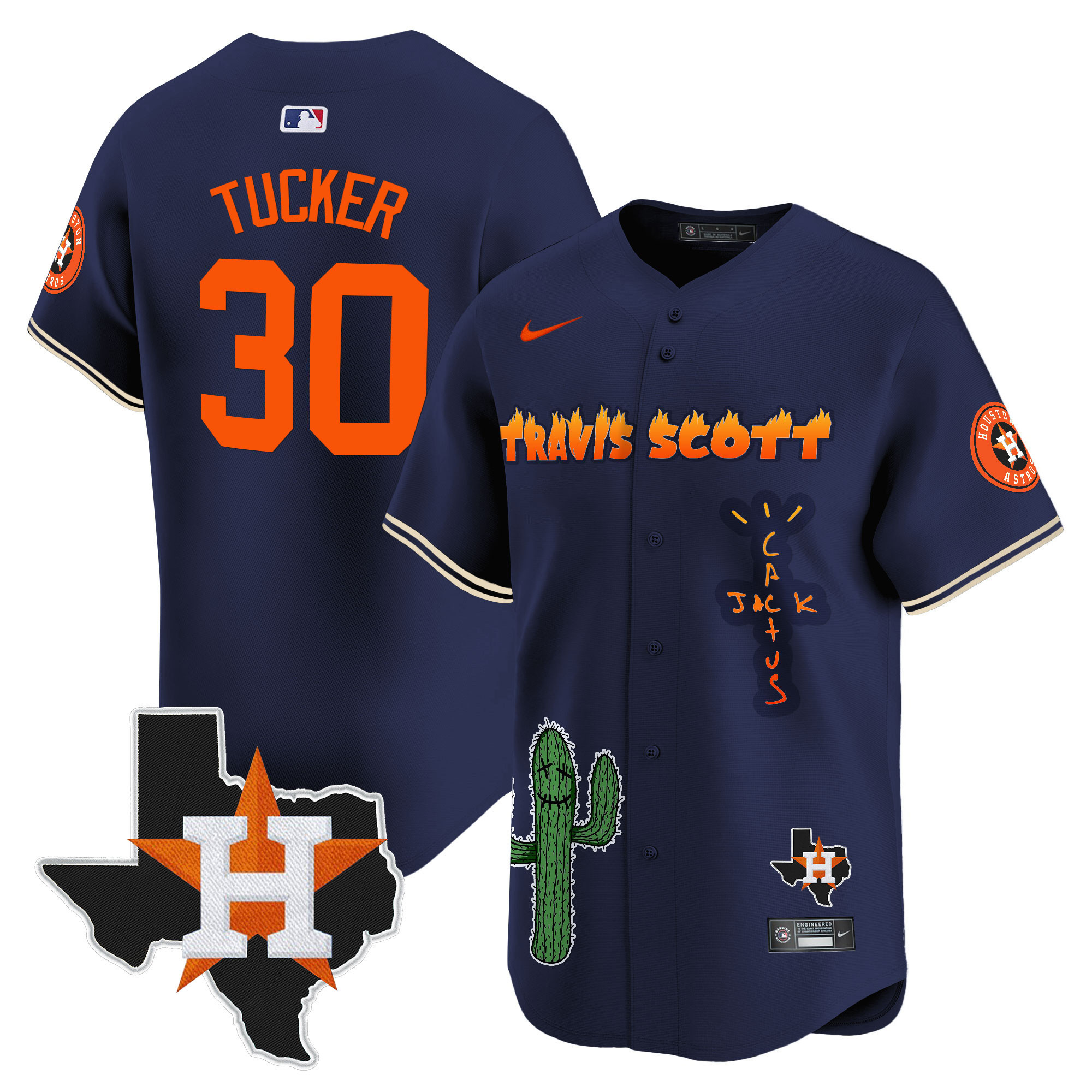 Men's Houston Astros Cactus Jack Patch Vapor Premier Limited Jersey V9 - Stitched - Image 44