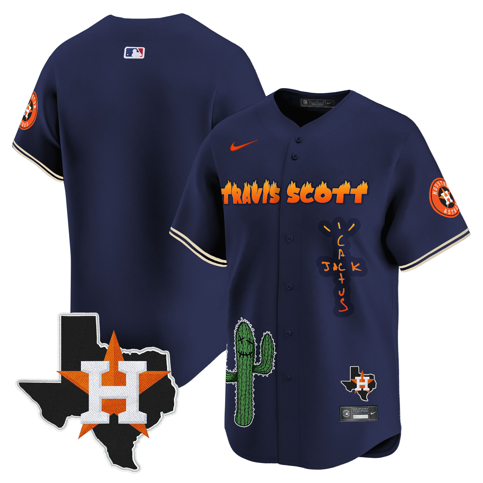 Men's Houston Astros Cactus Jack Patch Vapor Premier Limited Jersey V9 - Stitched - Image 45