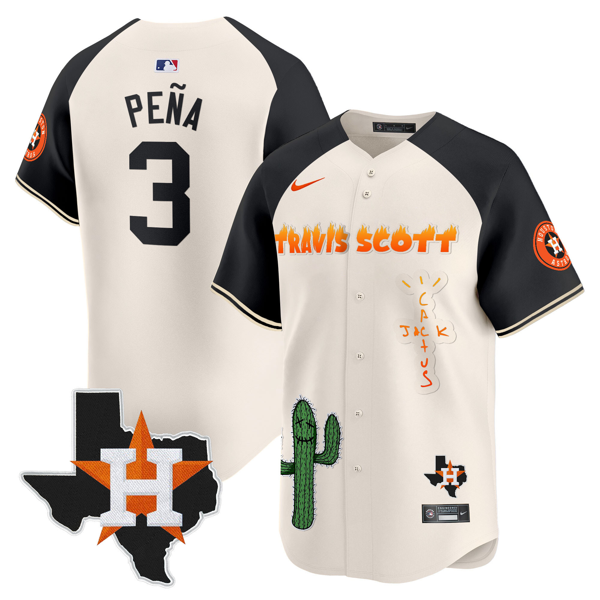 Men's Houston Astros Cactus Jack Patch Vapor Premier Limited Jersey V9 - Stitched - Image 48