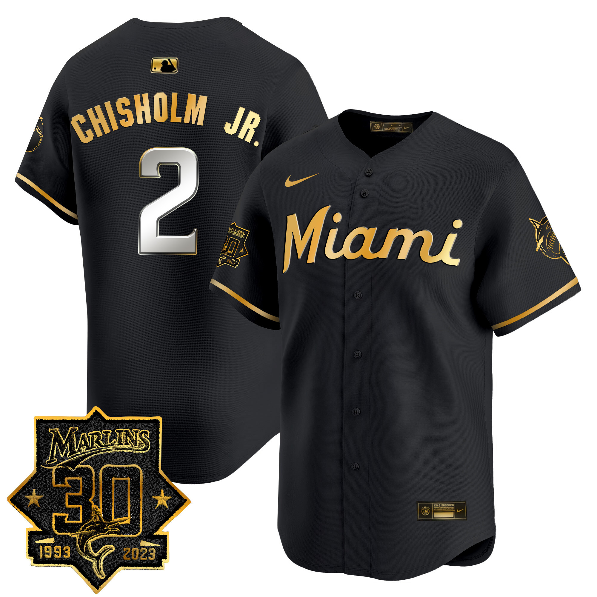 Men's Miami Marlins 30 Seasons Anniversary Patch Vapor Premier Limited Jersey – All Stitched - Image 2