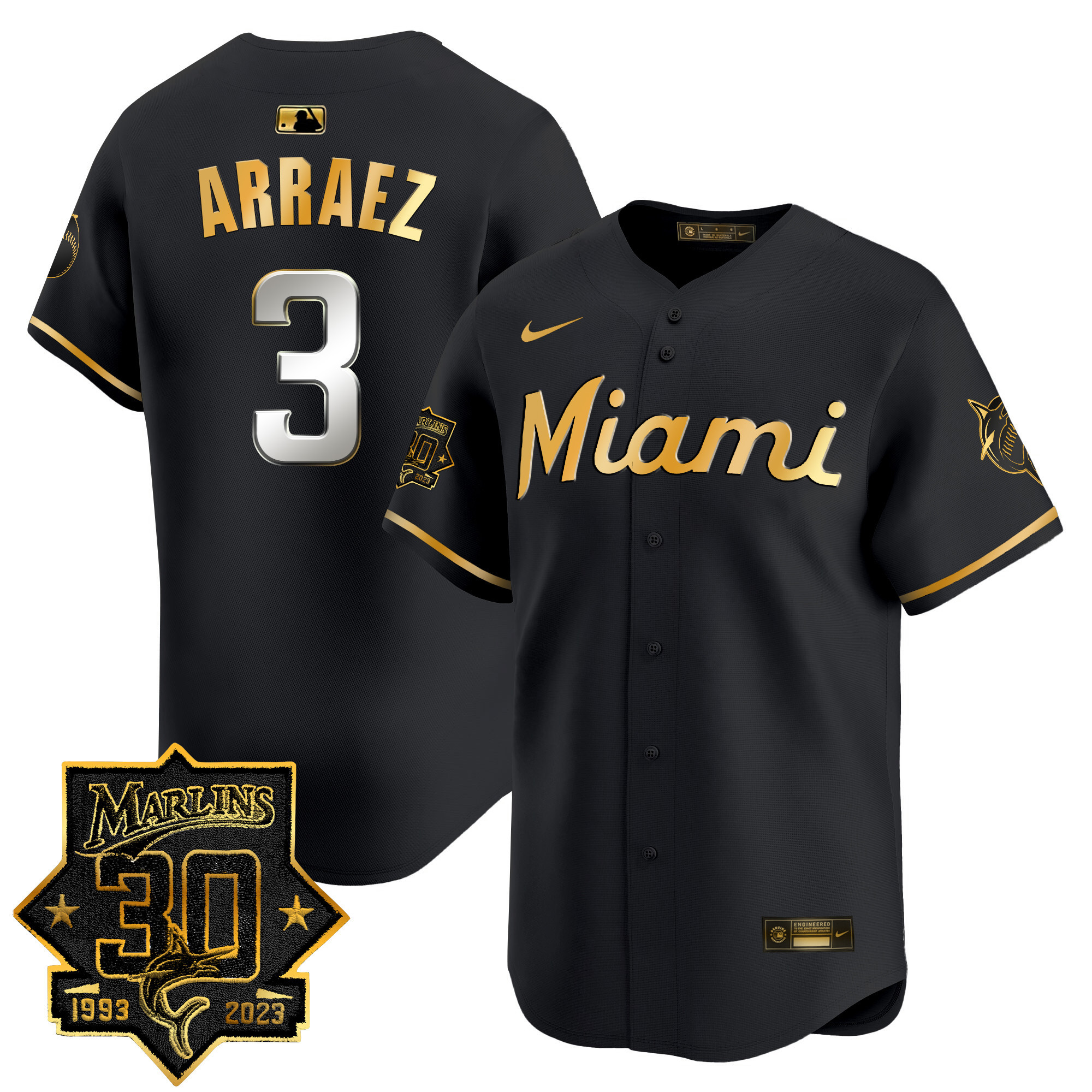 Men's Miami Marlins 30 Seasons Anniversary Patch Vapor Premier Limited Jersey – All Stitched - Image 3