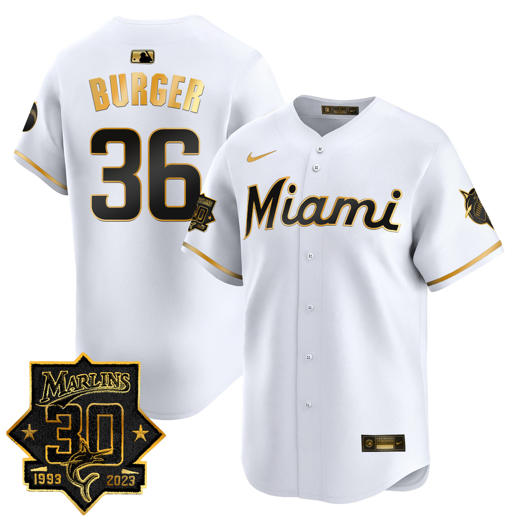 Men's Miami Marlins 30 Seasons Anniversary Patch Vapor Premier Limited Jersey – All Stitched - Image 7