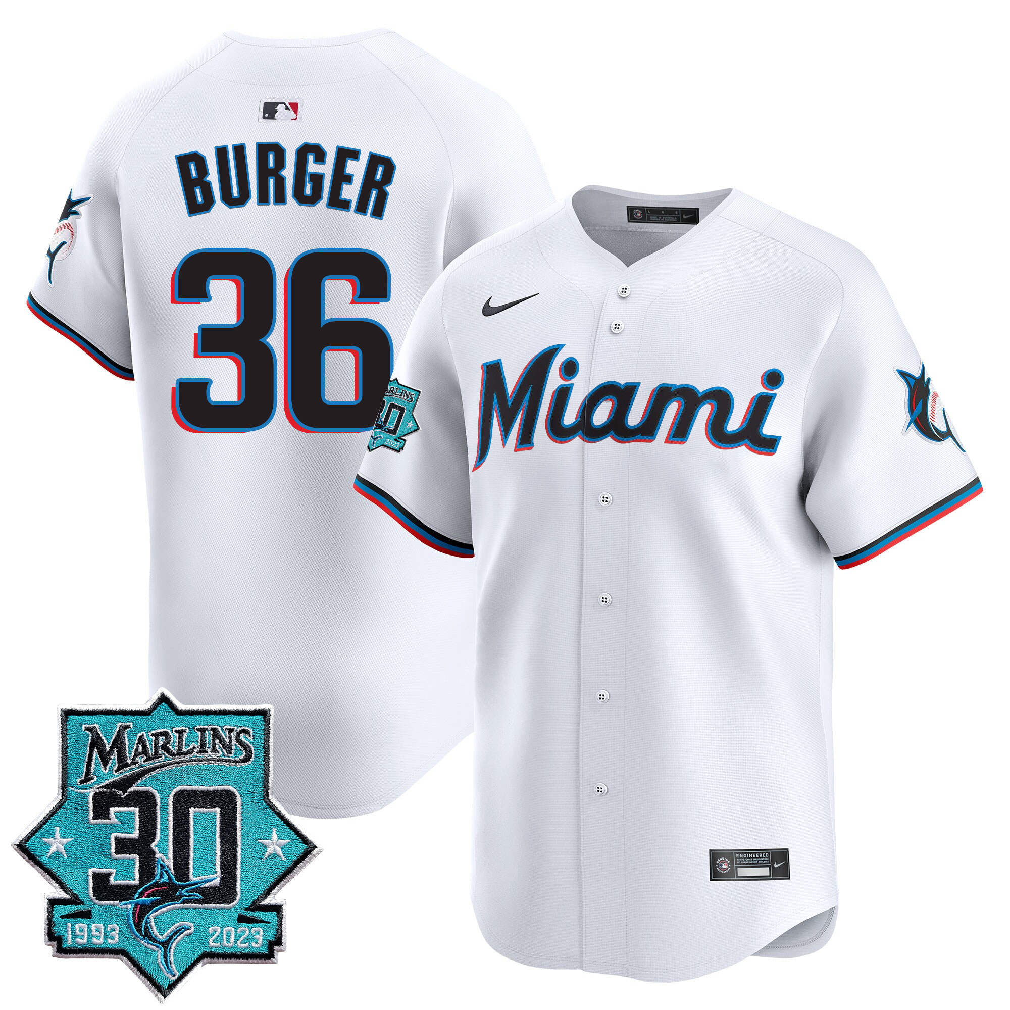Men's Miami Marlins 30 Seasons Anniversary Patch Vapor Premier Limited Jersey – All Stitched - Image 13