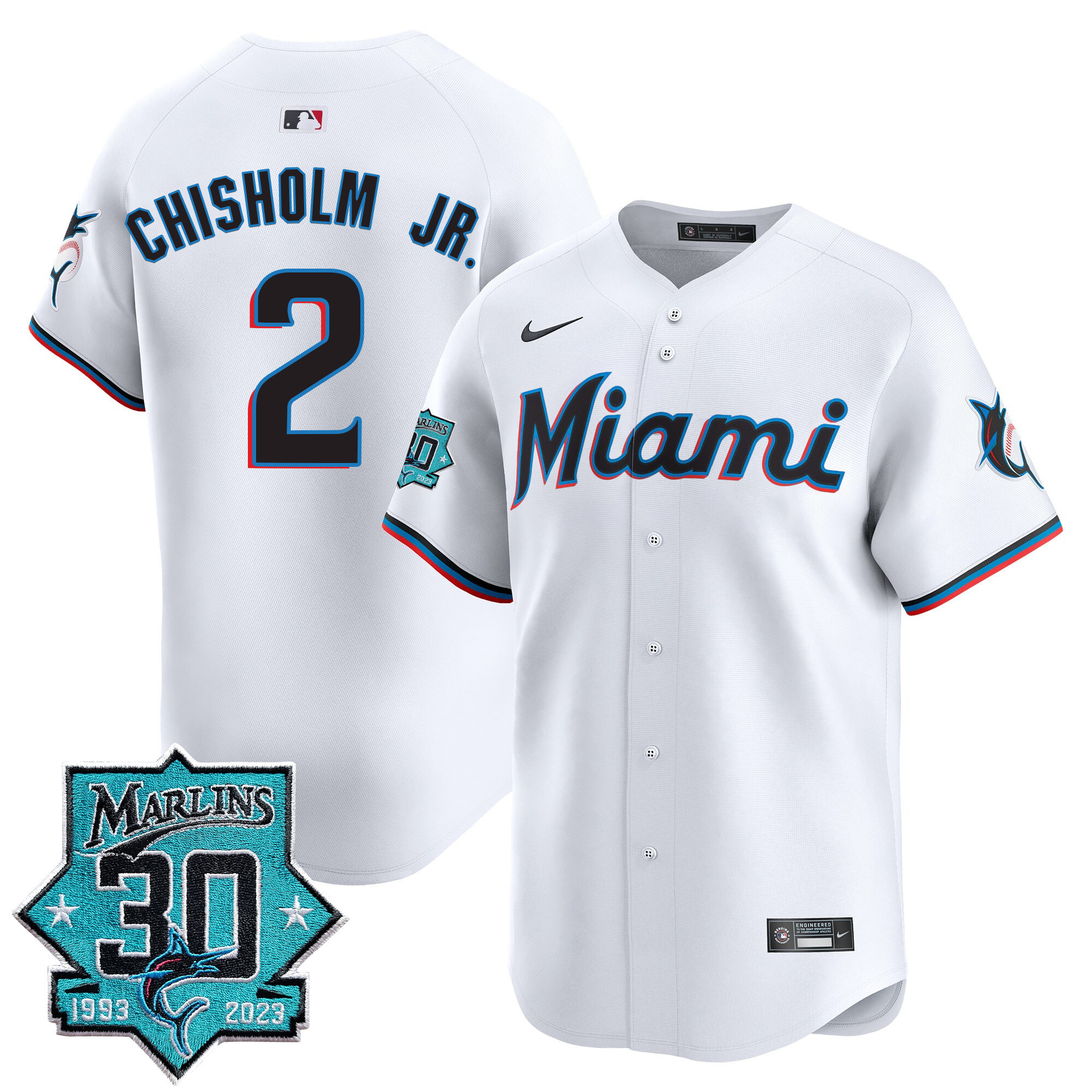 Men's Miami Marlins 30 Seasons Anniversary Patch Vapor Premier Limited Jersey – All Stitched - Image 14