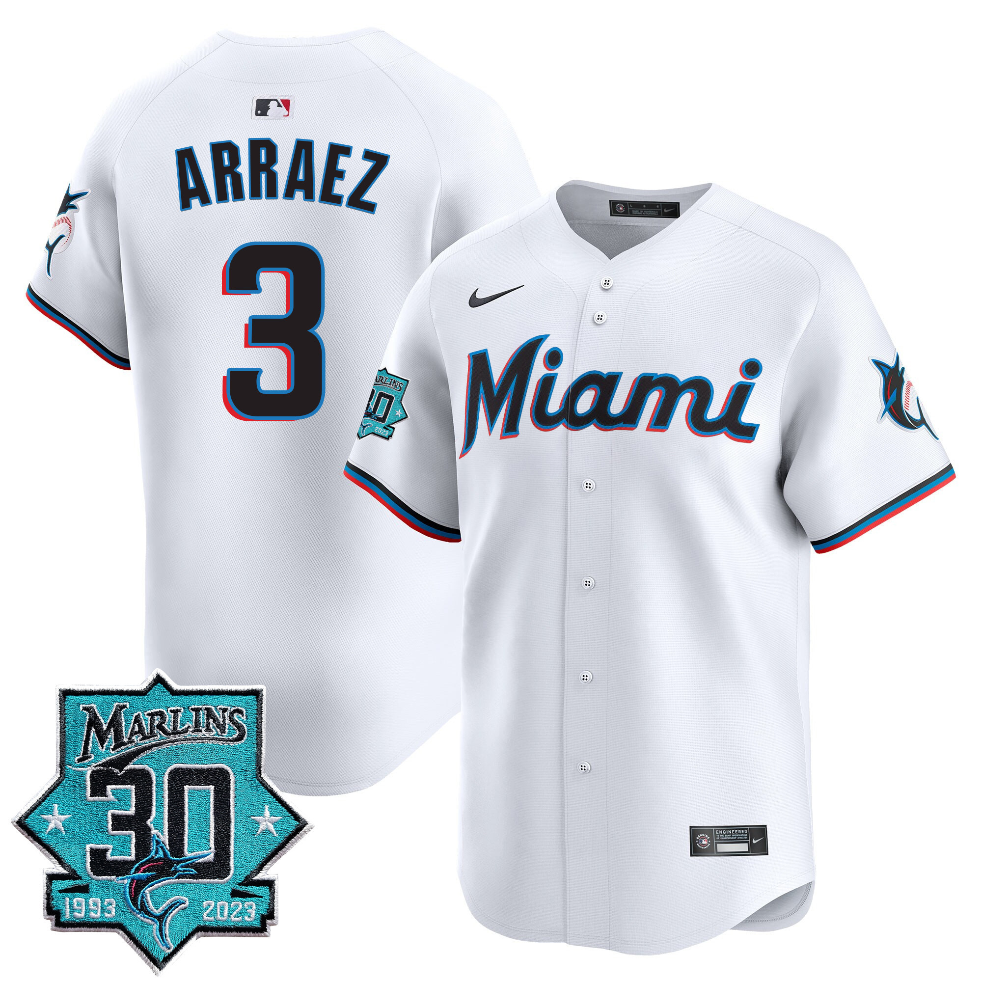 Men's Miami Marlins 30 Seasons Anniversary Patch Vapor Premier Limited Jersey – All Stitched - Image 15