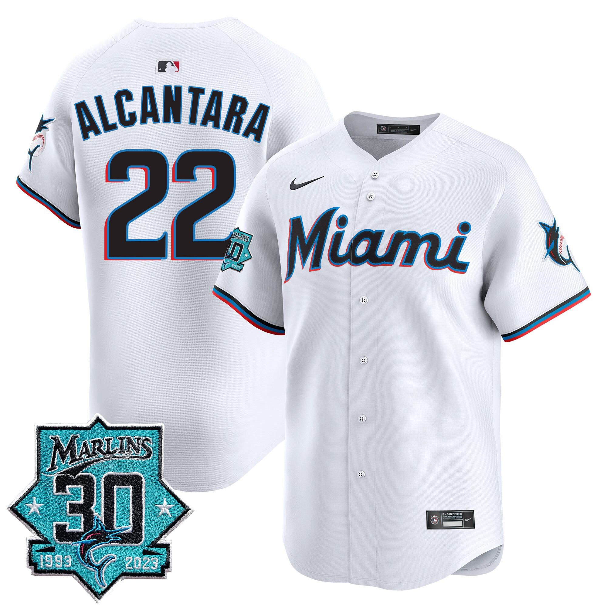 Men's Miami Marlins 30 Seasons Anniversary Patch Vapor Premier Limited Jersey – All Stitched - Image 16