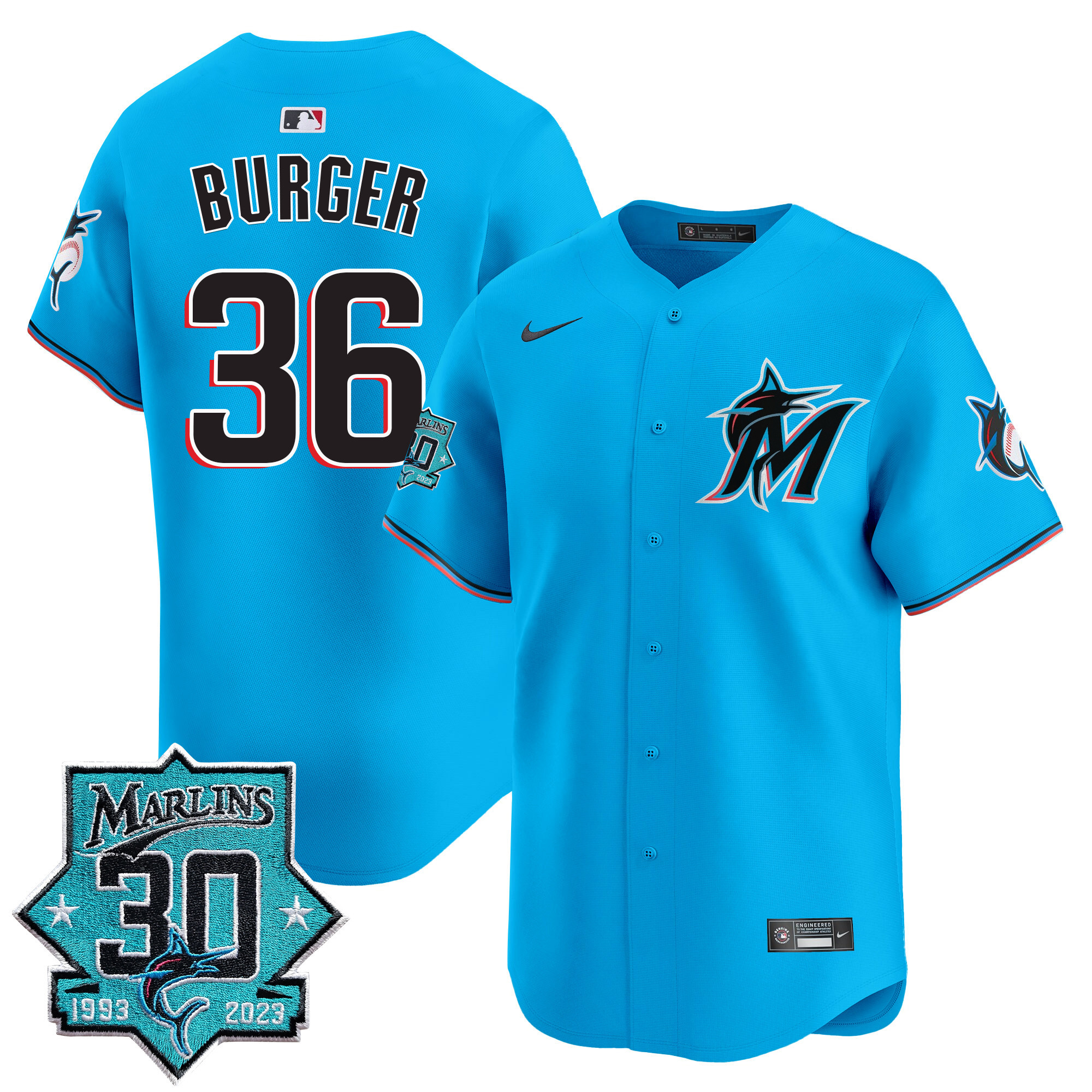 Men's Miami Marlins 30 Seasons Anniversary Patch Vapor Premier Limited Jersey – All Stitched - Image 25