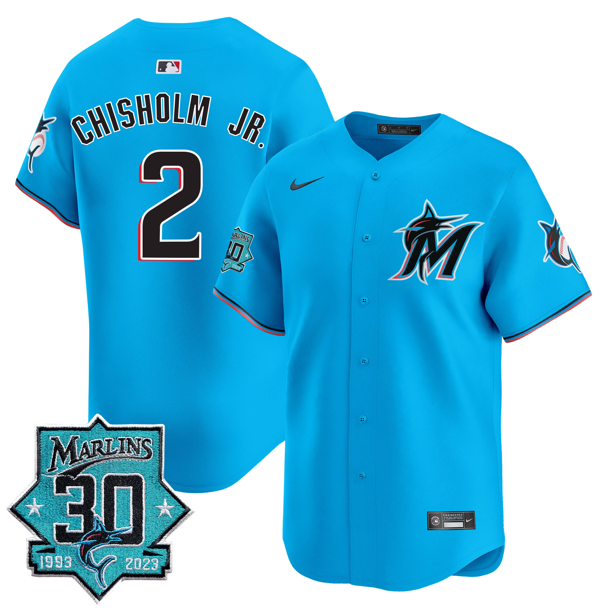 Men's Miami Marlins 30 Seasons Anniversary Patch Vapor Premier Limited Jersey – All Stitched - Image 26