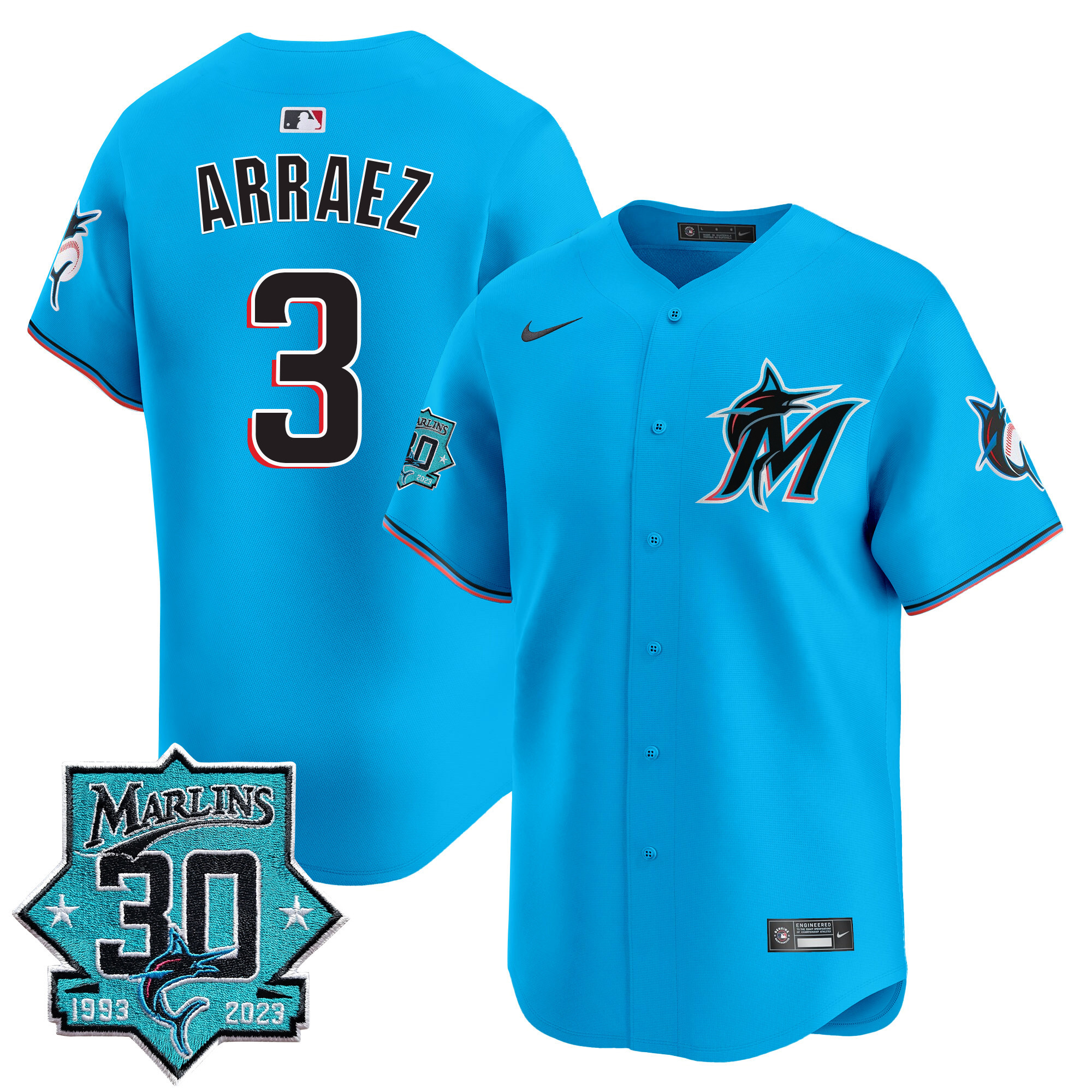 Men's Miami Marlins 30 Seasons Anniversary Patch Vapor Premier Limited Jersey – All Stitched - Image 27
