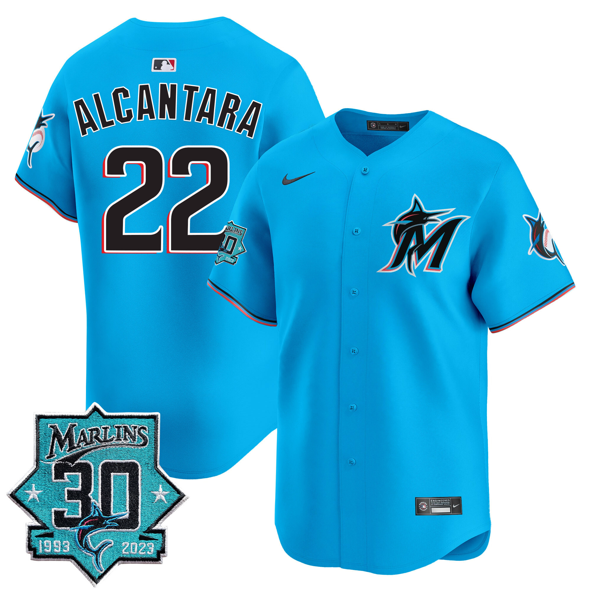 Men's Miami Marlins 30 Seasons Anniversary Patch Vapor Premier Limited Jersey – All Stitched - Image 28
