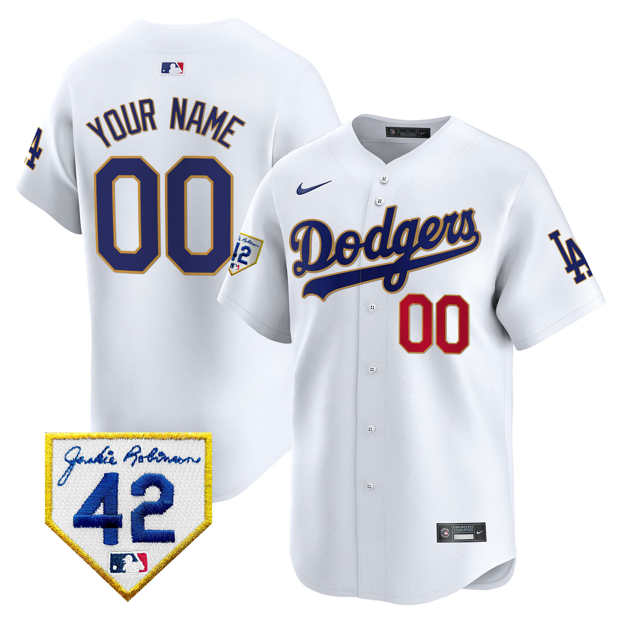 Dodgers 2024 Jackie Robinson Patch Vapor Premier Limited Custom Jersey - All Stitched - Image 3