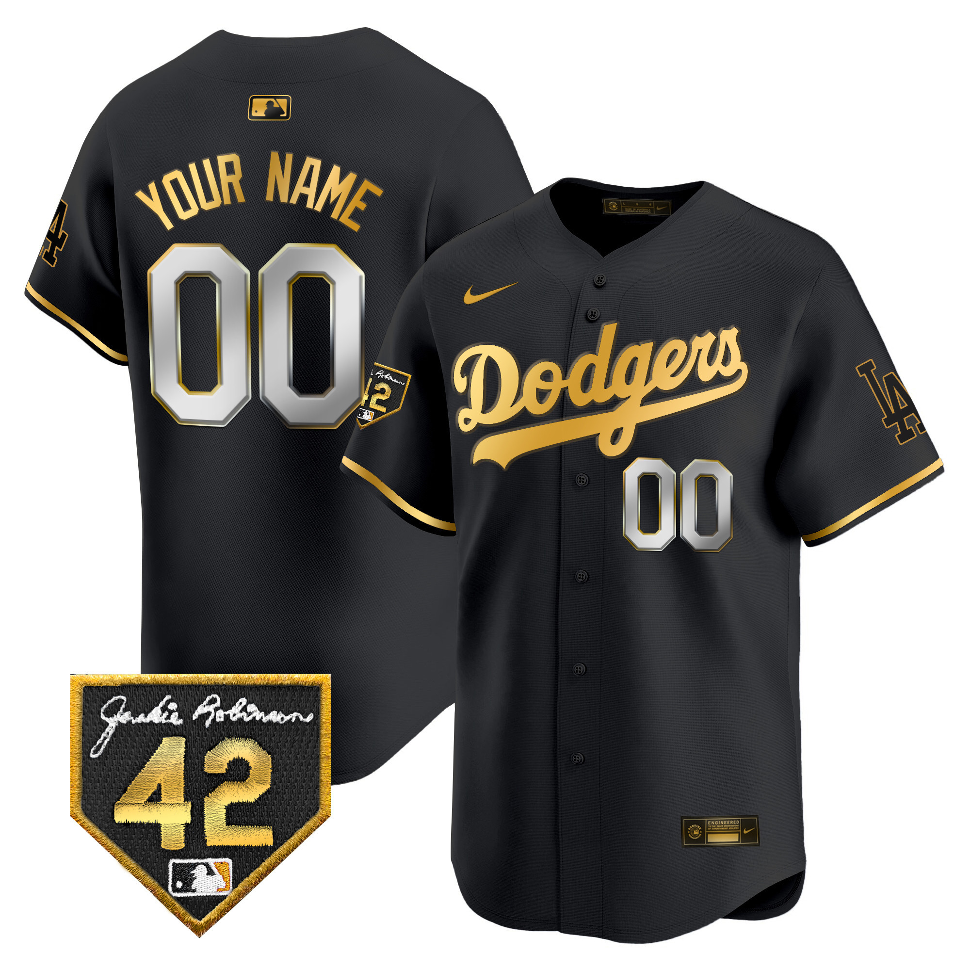 Dodgers 2024 Jackie Robinson Patch Vapor Premier Limited Custom Jersey - All Stitched