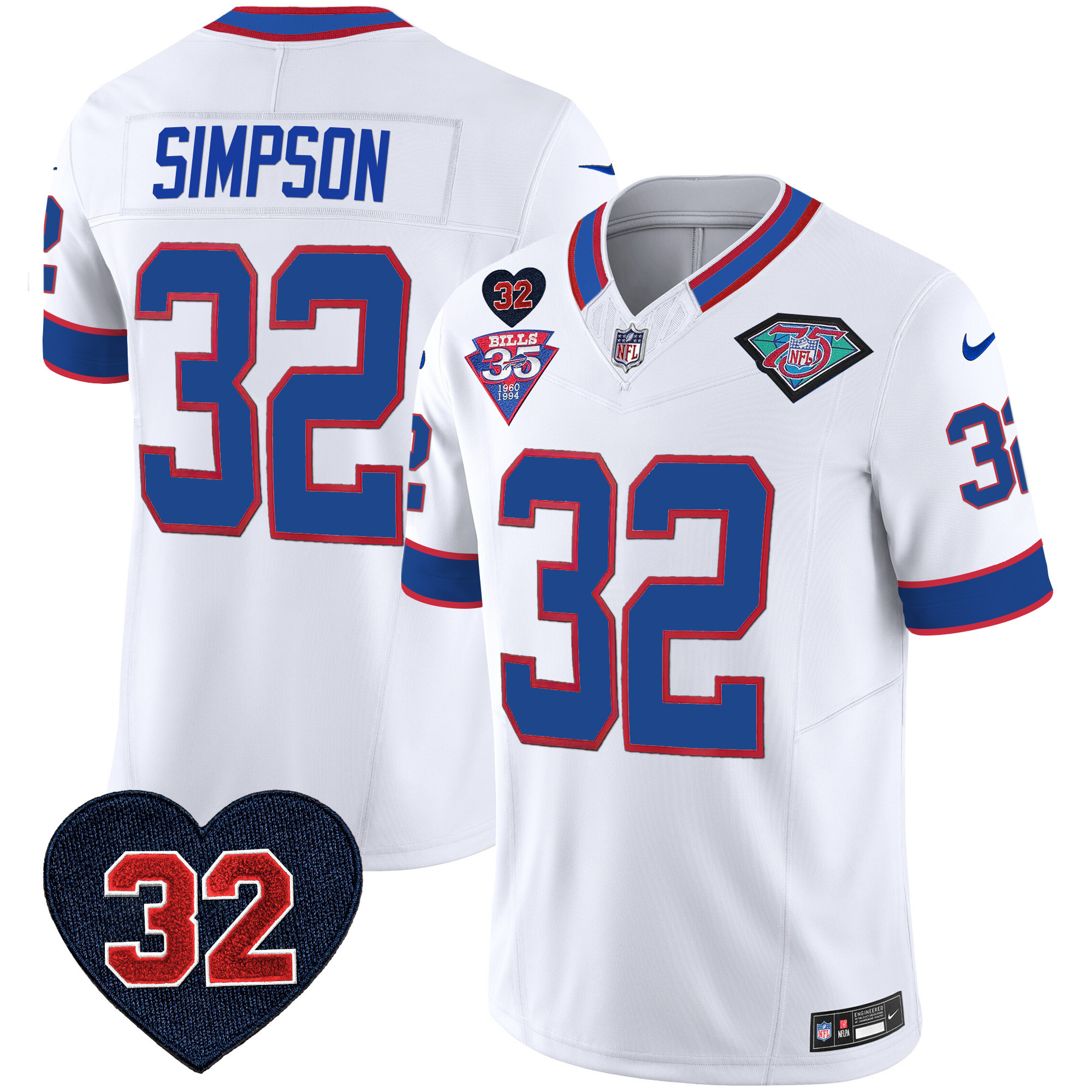 Men's Bills 1994 Throwback O.J. Simpson Patch Vapor Limited Jersey - All Stitched - Image 28