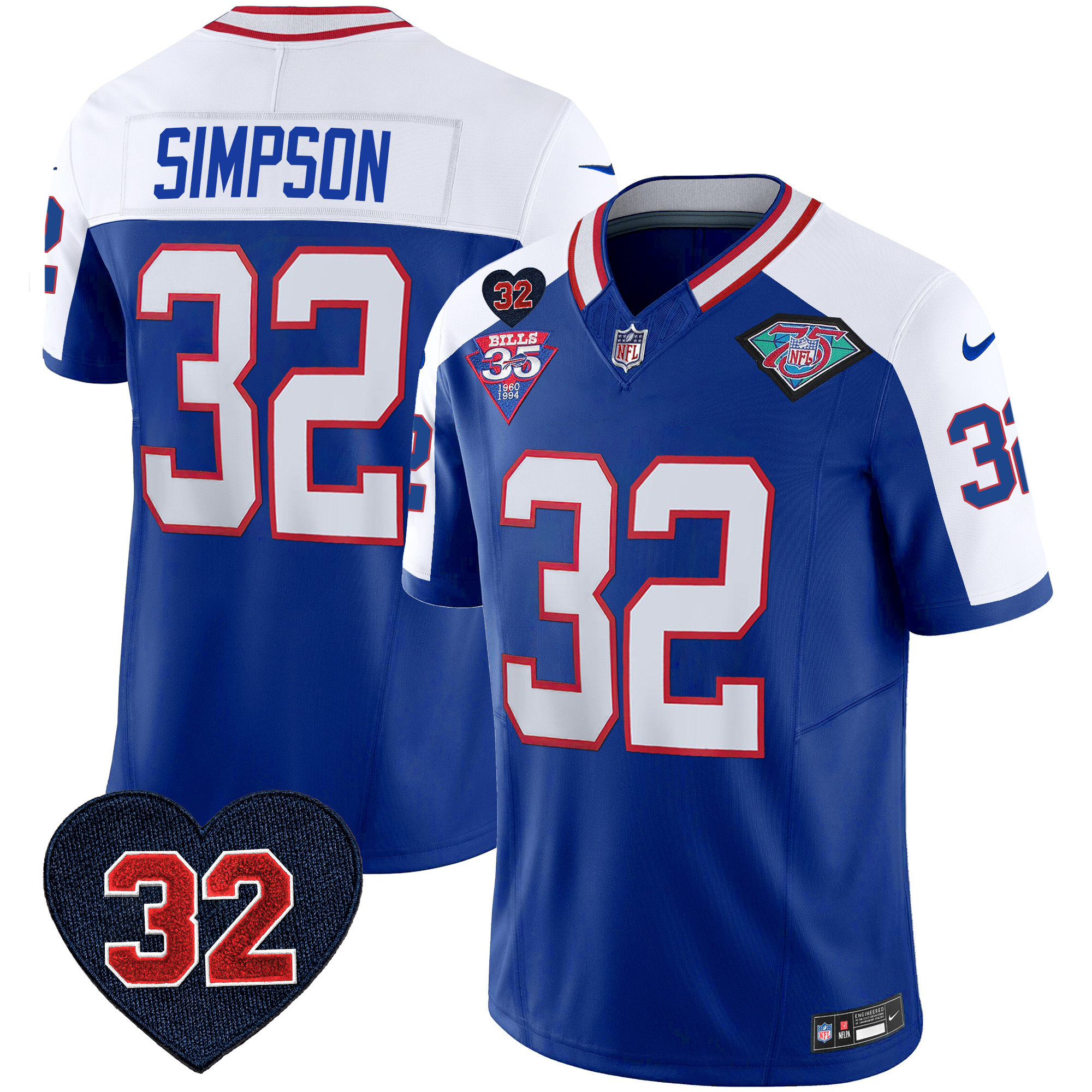Men's Bills 1994 Throwback O.J. Simpson Patch Vapor Limited Jersey - All Stitched