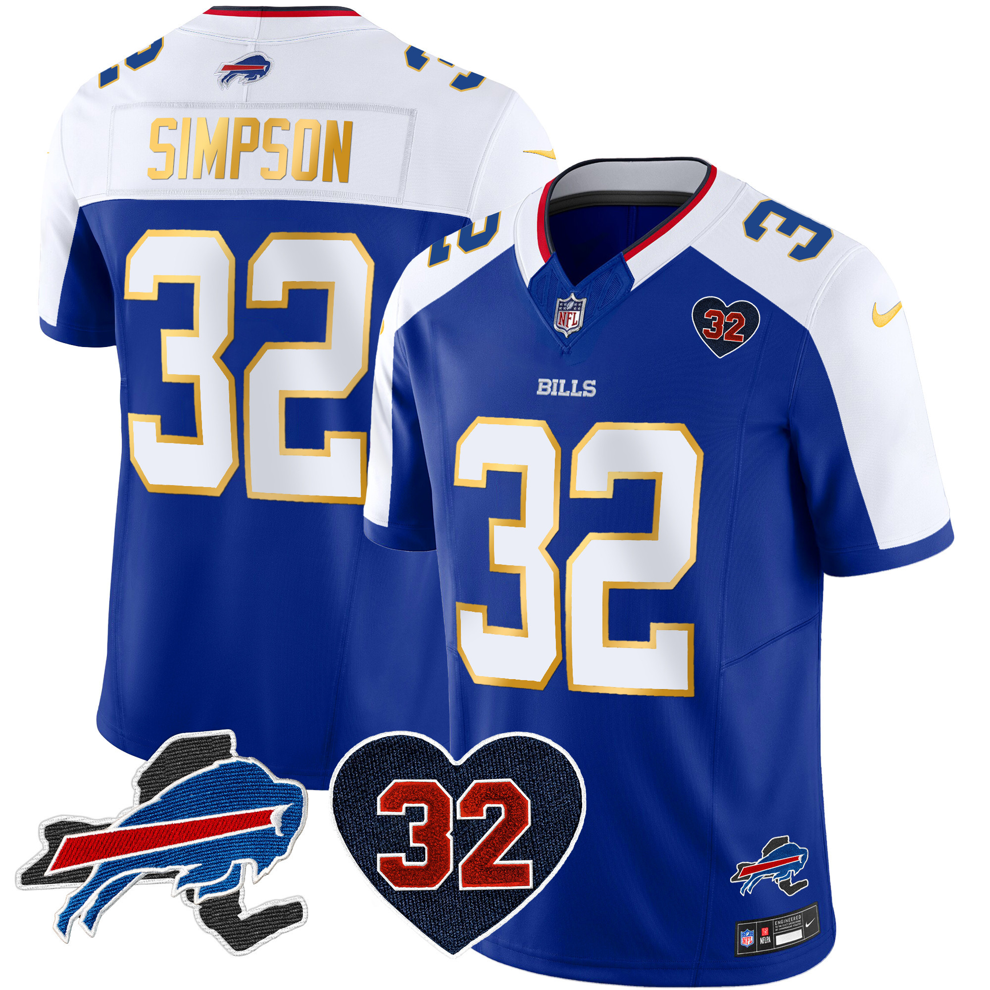 Men's Bills O.J. Simpson Patch Gold Trim Vapor Limited Jersey - All Stitched - Image 8