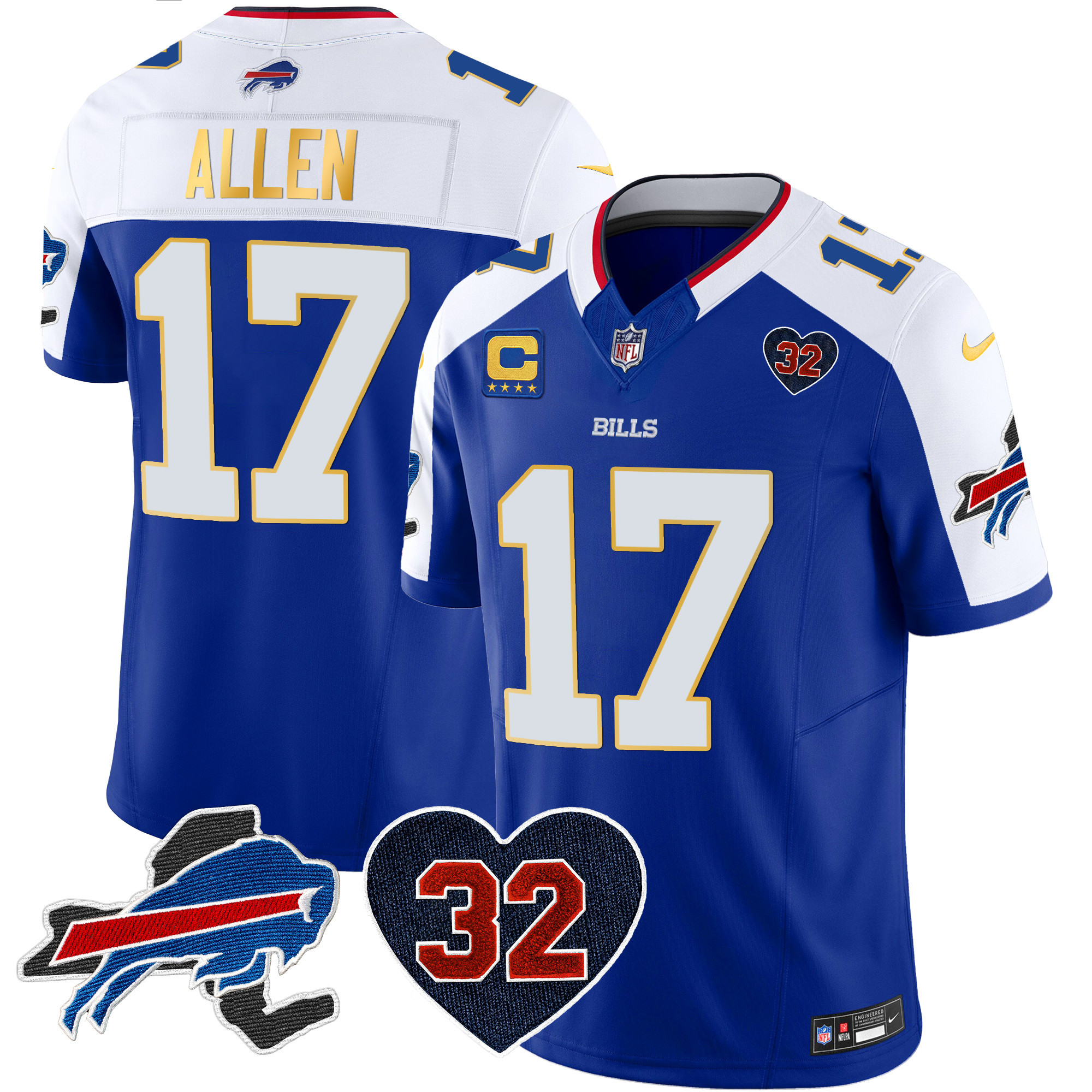 Men's Bills O.J. Simpson Patch Gold Trim Vapor Limited Jersey - All Stitched - Image 9