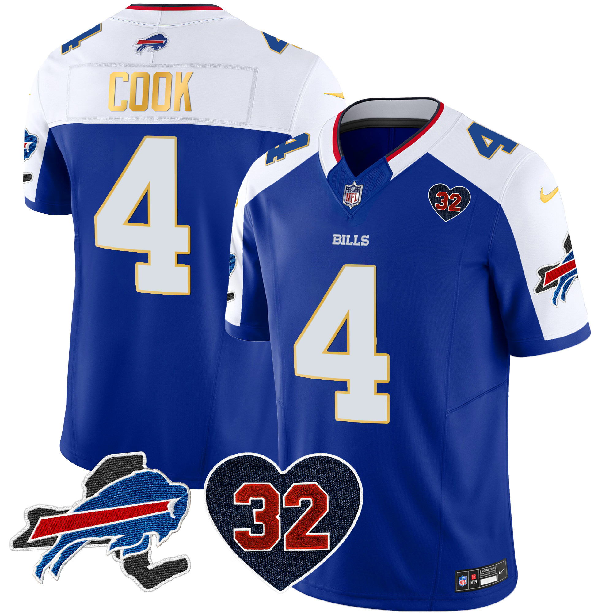 Men's Bills O.J. Simpson Patch Gold Trim Vapor Limited Jersey - All Stitched - Image 10