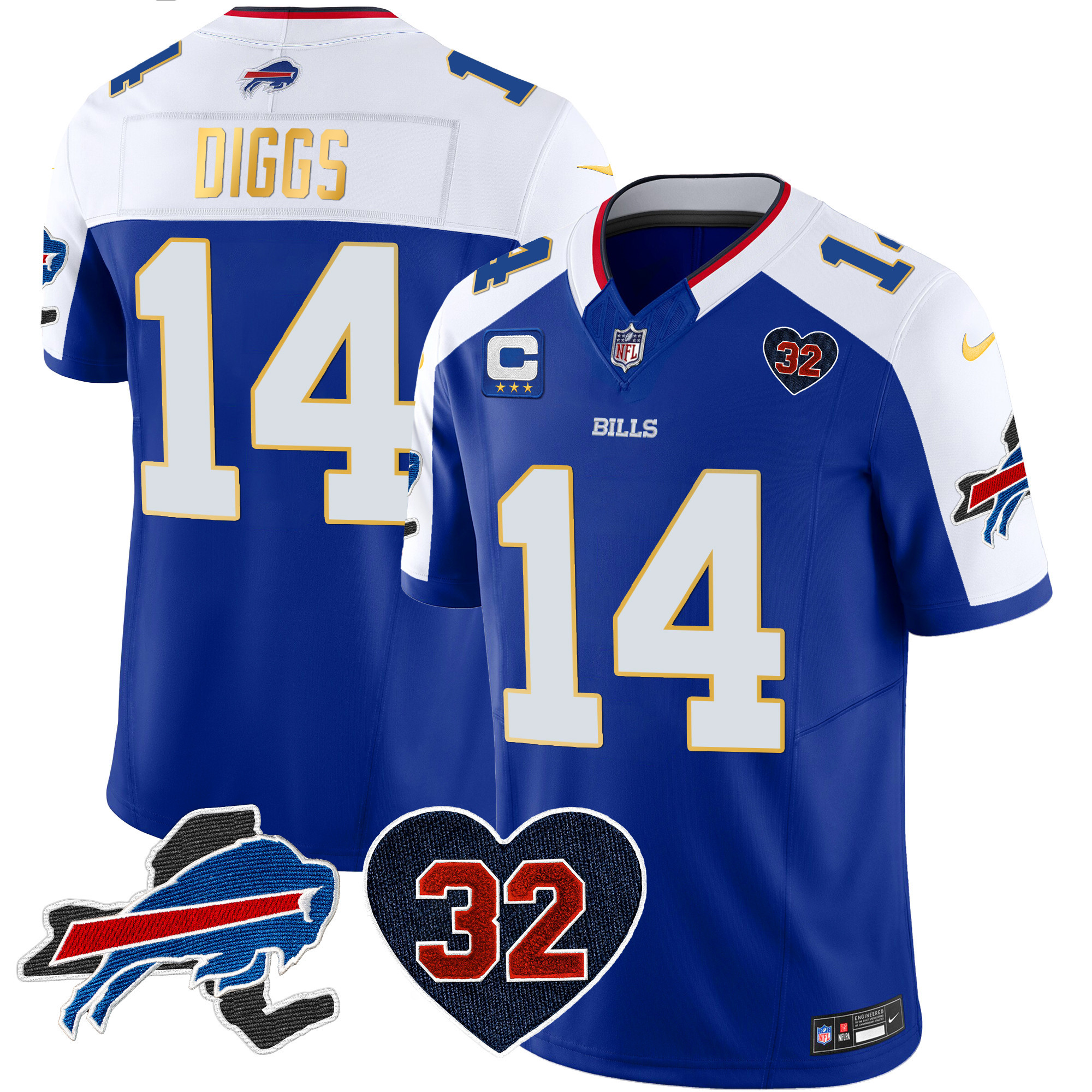 Men's Bills O.J. Simpson Patch Gold Trim Vapor Limited Jersey - All Stitched - Image 11