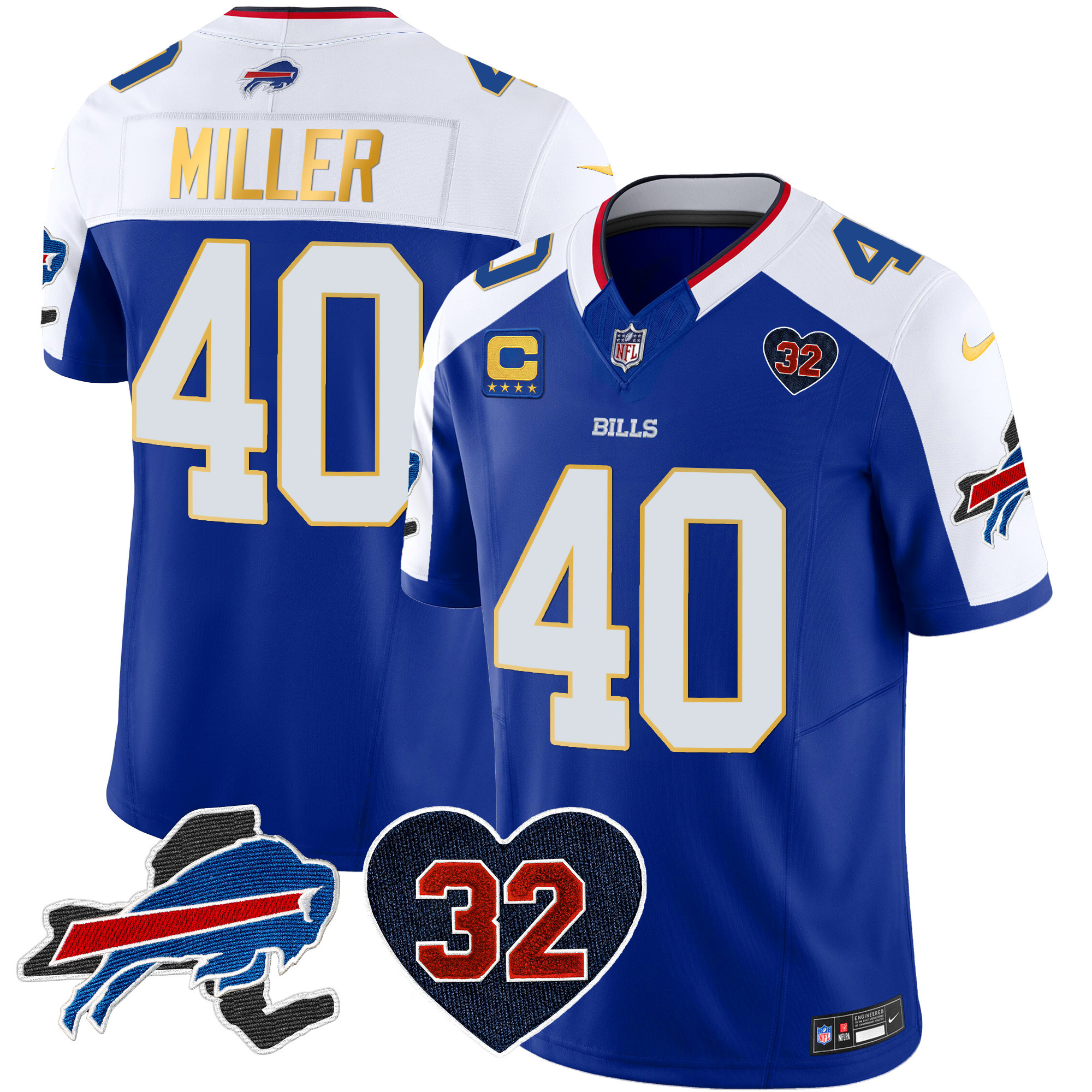 Men's Bills O.J. Simpson Patch Gold Trim Vapor Limited Jersey - All Stitched - Image 12