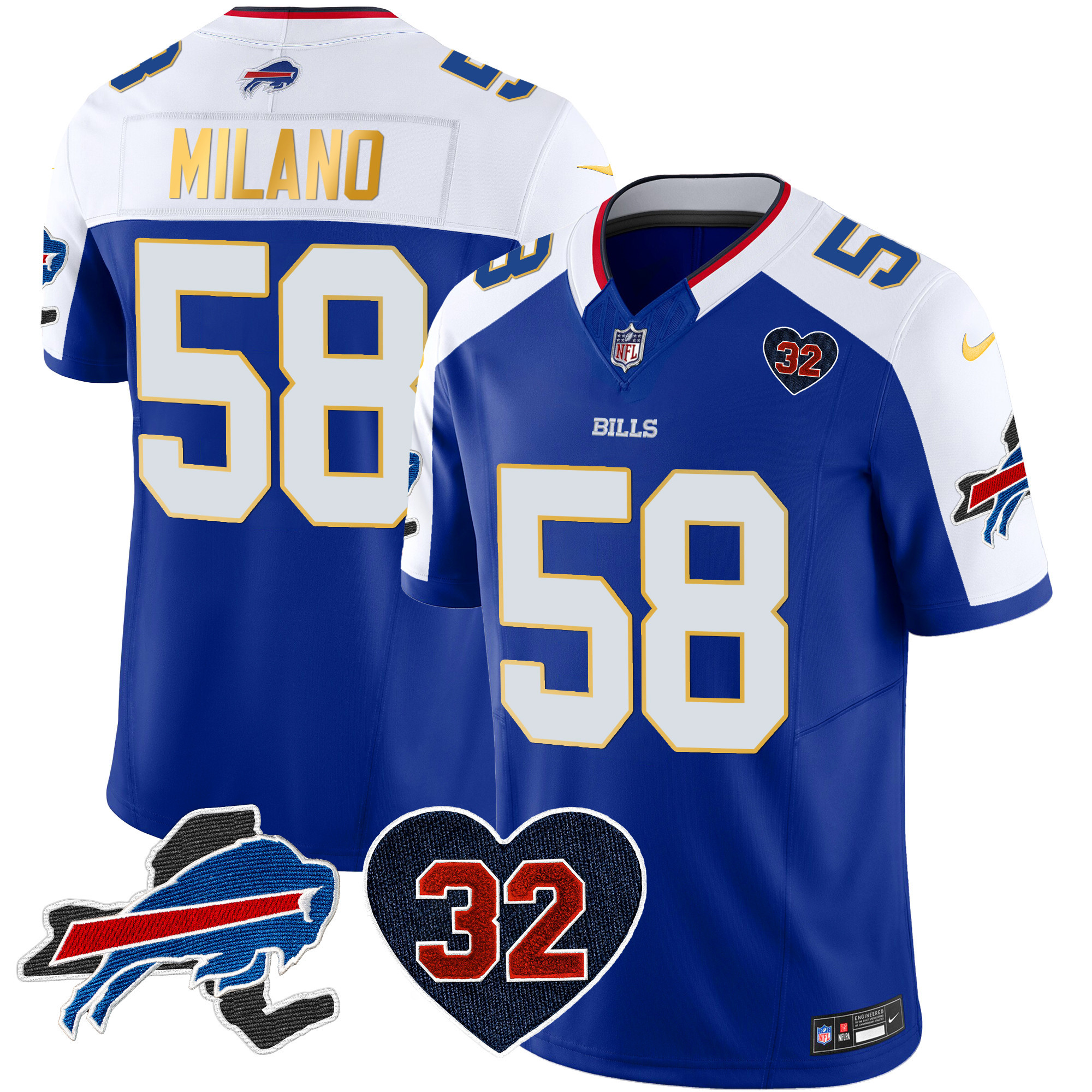 Men's Bills O.J. Simpson Patch Gold Trim Vapor Limited Jersey - All Stitched - Image 13