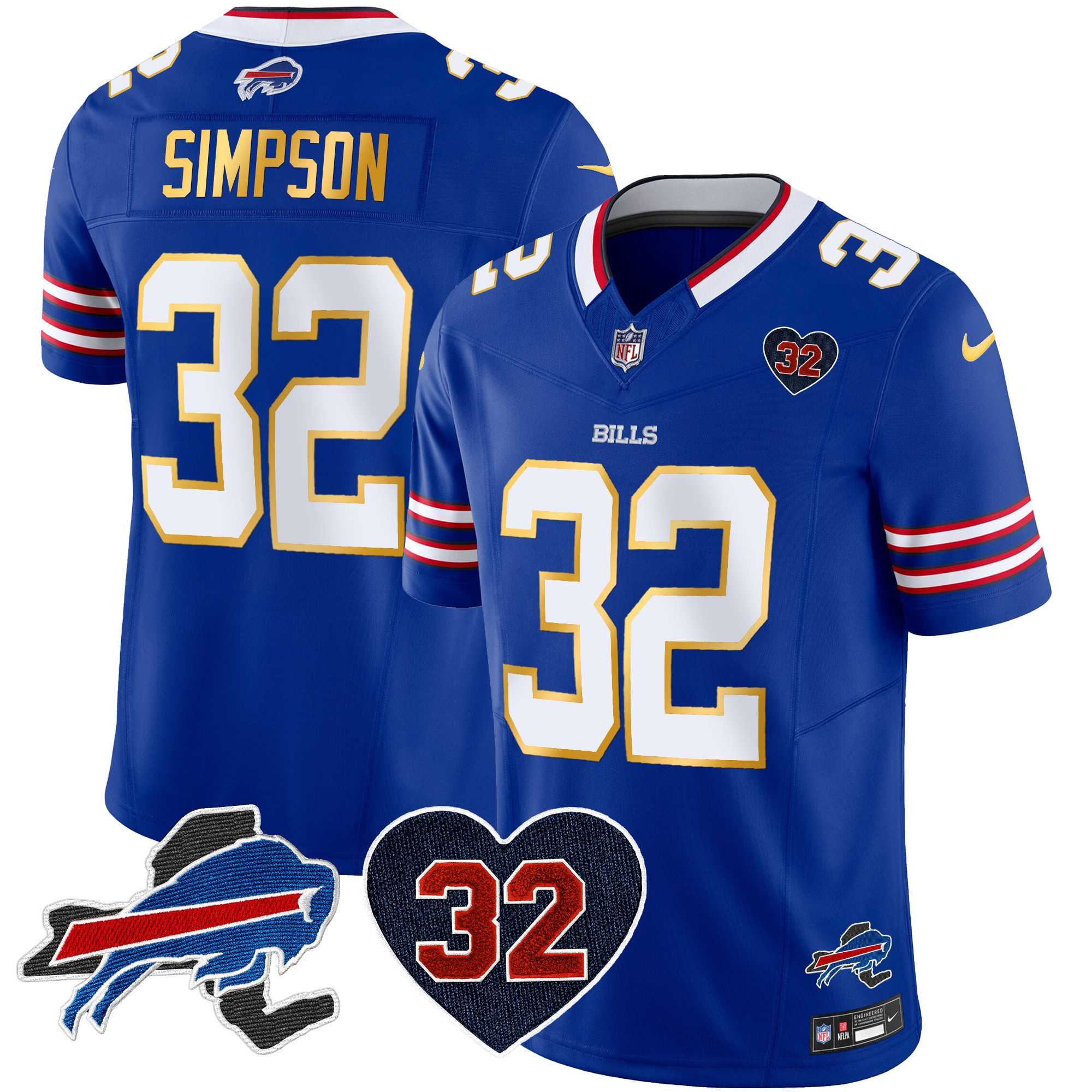 Men's Bills O.J. Simpson Patch Gold Trim Vapor Limited Jersey - All Stitched - Image 15