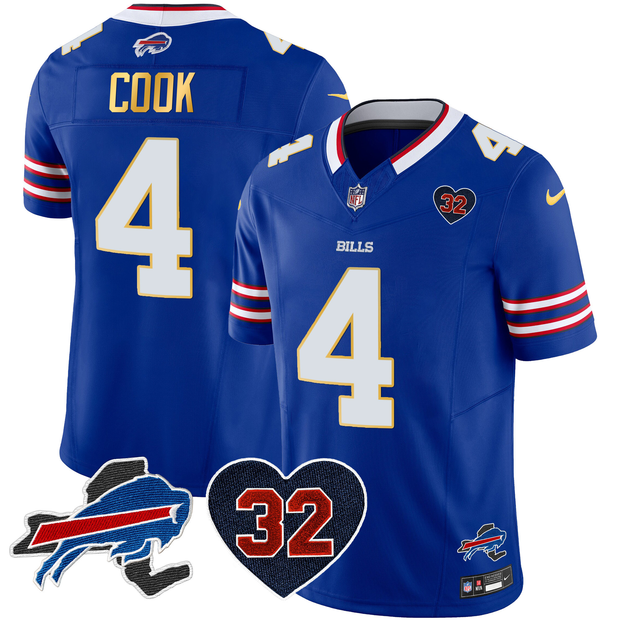 Men's Bills O.J. Simpson Patch Gold Trim Vapor Limited Jersey - All Stitched - Image 17