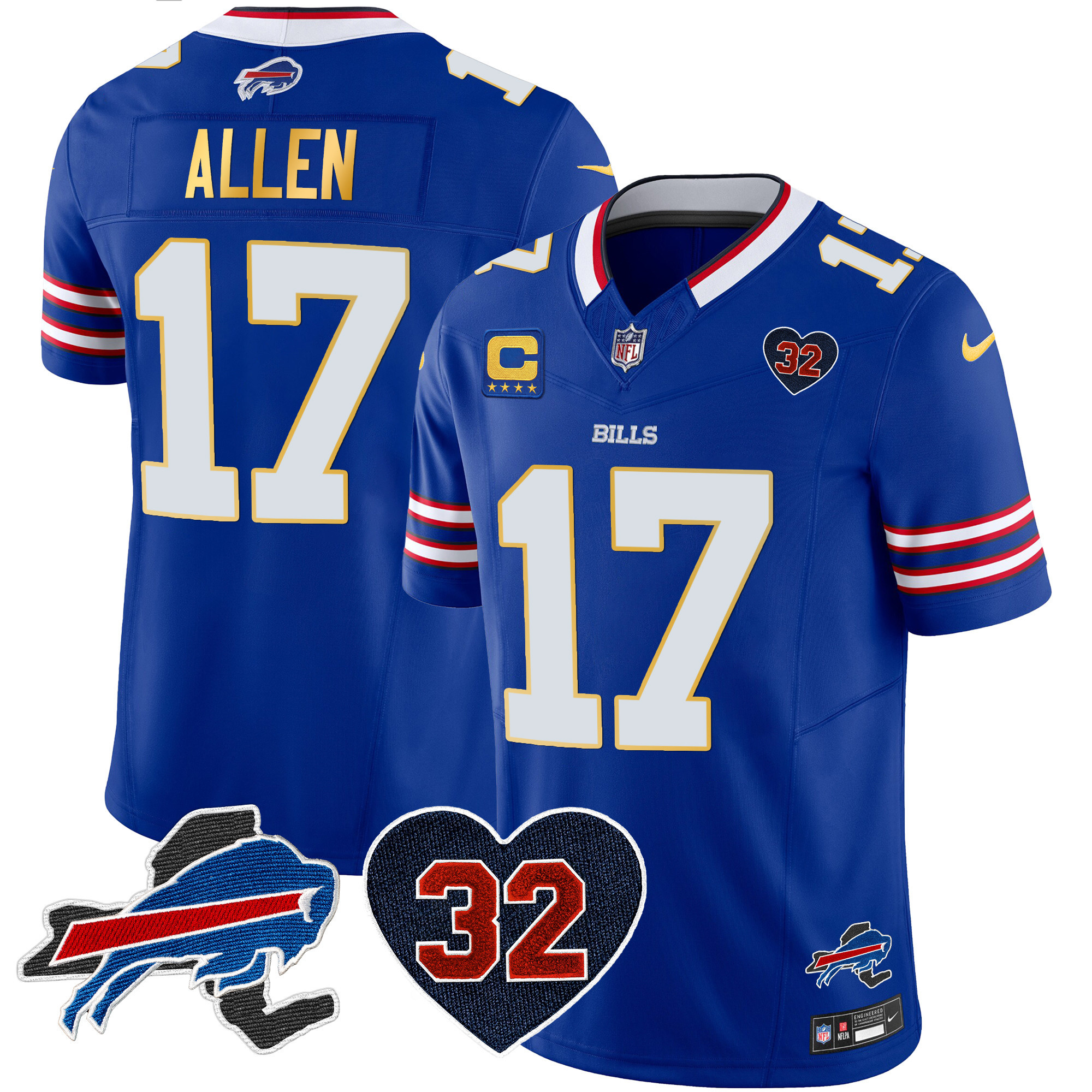 Men's Bills O.J. Simpson Patch Gold Trim Vapor Limited Jersey - All Stitched - Image 16