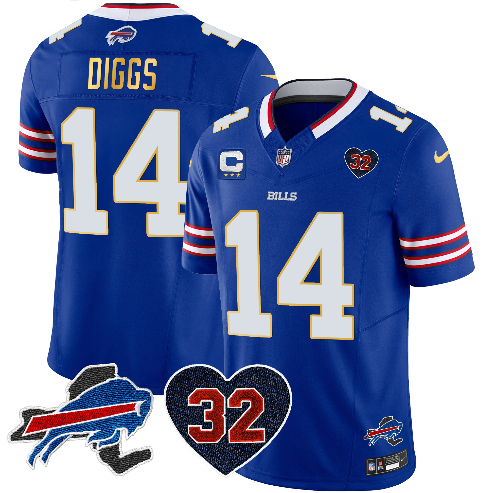 Men's Bills O.J. Simpson Patch Gold Trim Vapor Limited Jersey - All Stitched - Image 18