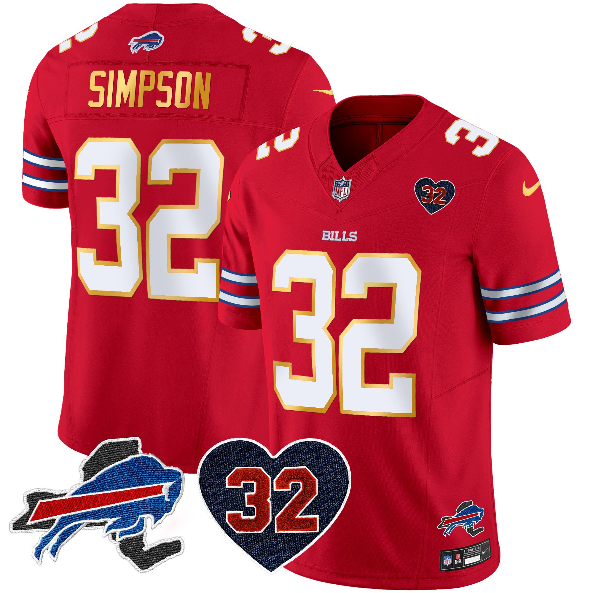 Men's Bills O.J. Simpson Patch Gold Trim Vapor Limited Jersey - All Stitched - Image 22
