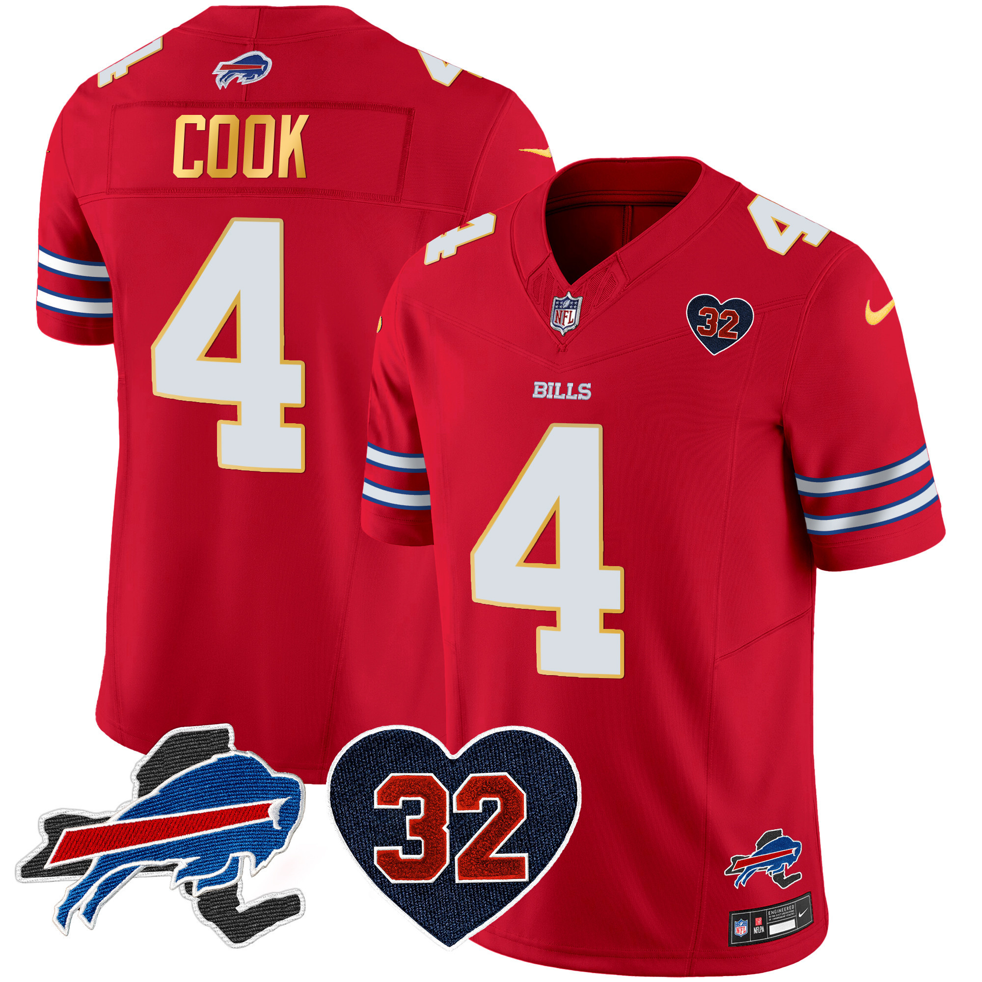 Men's Bills O.J. Simpson Patch Gold Trim Vapor Limited Jersey - All Stitched - Image 24