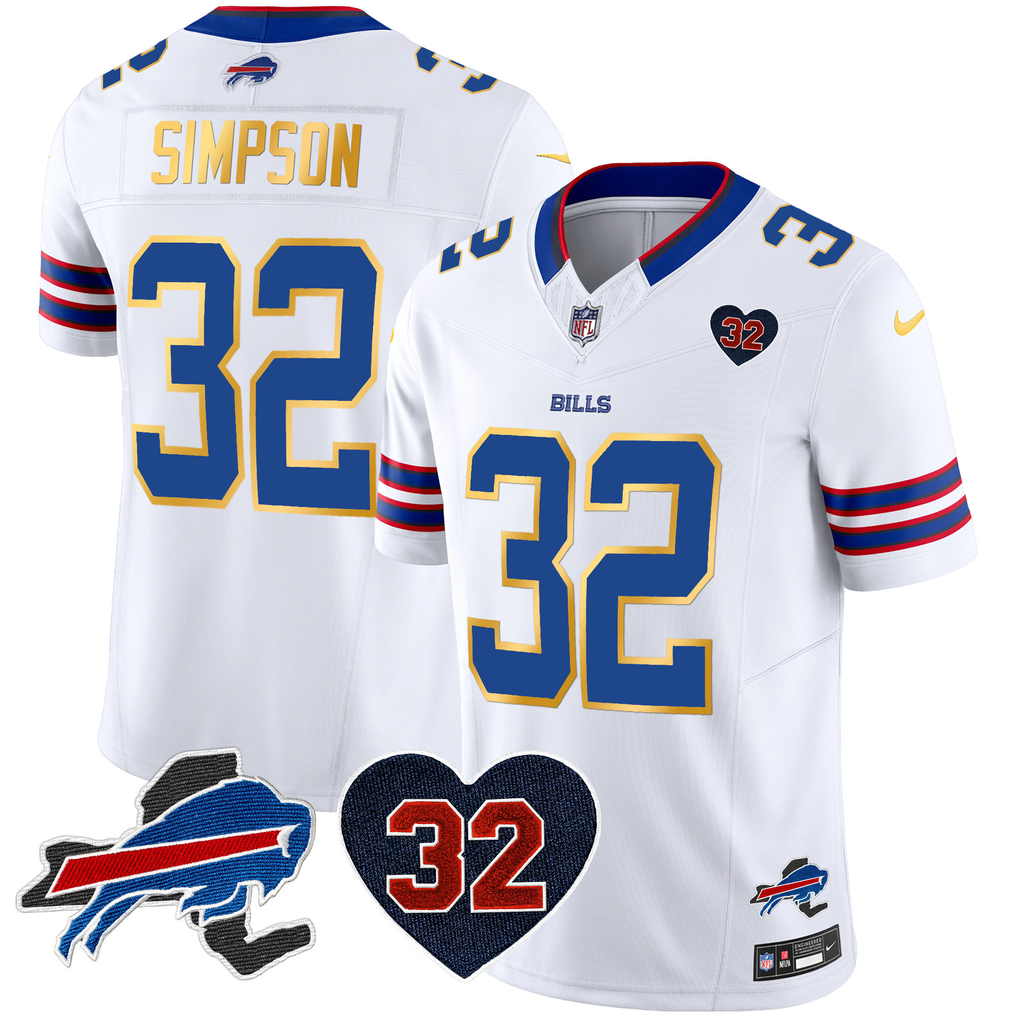 Men's Bills O.J. Simpson Patch Gold Trim Vapor Limited Jersey - All Stitched - Image 29