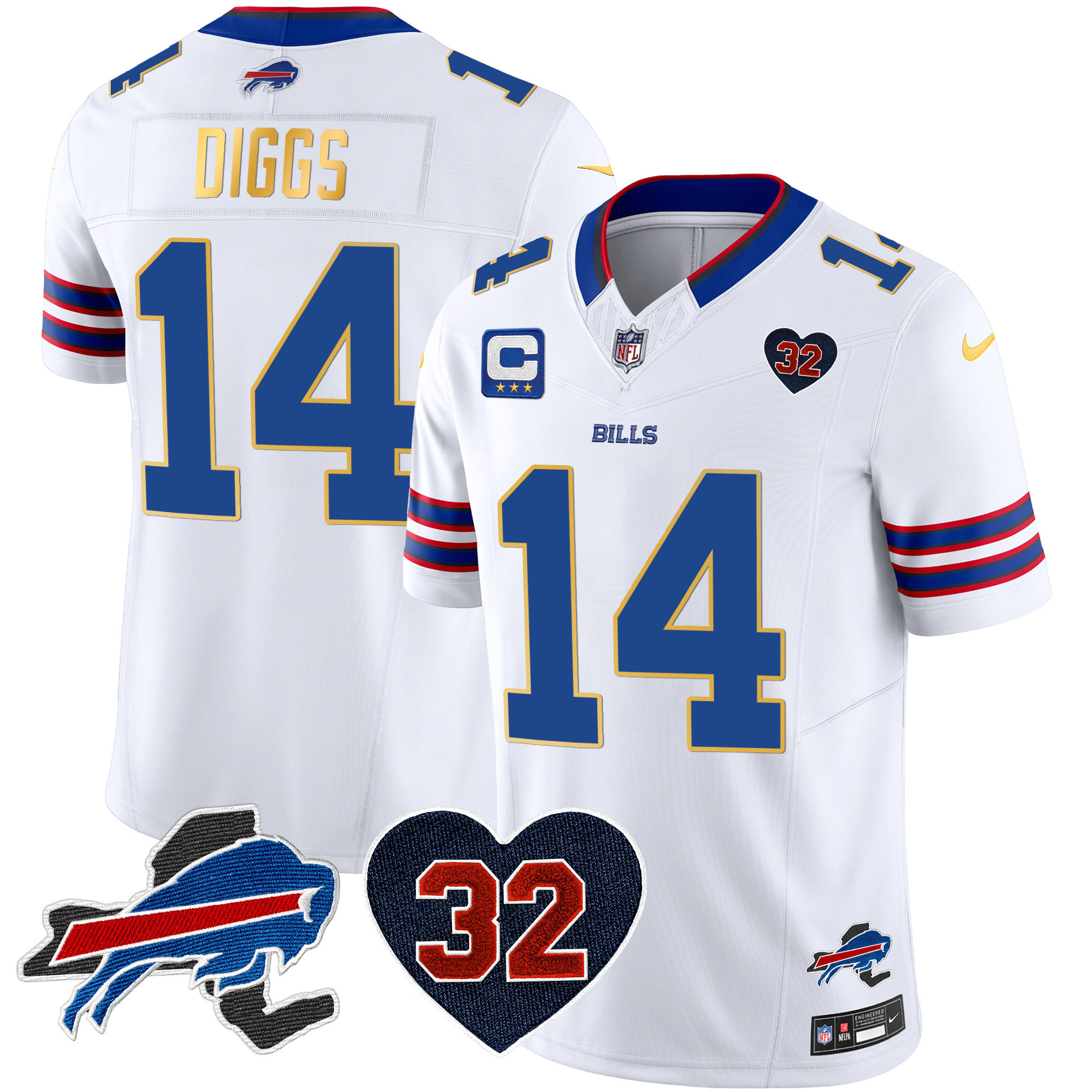 Men's Bills O.J. Simpson Patch Gold Trim Vapor Limited Jersey - All Stitched - Image 32