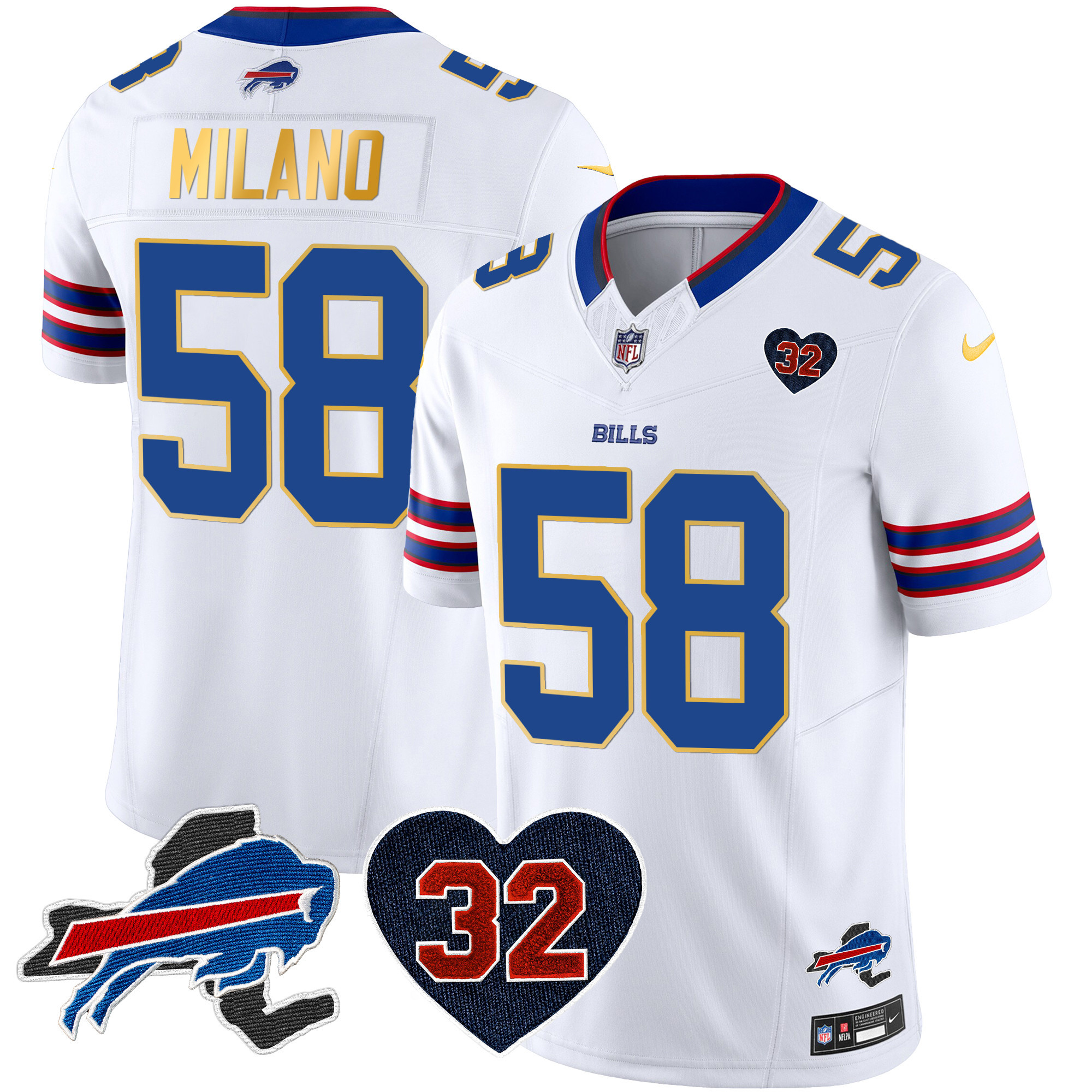 Men's Bills O.J. Simpson Patch Gold Trim Vapor Limited Jersey - All Stitched - Image 34