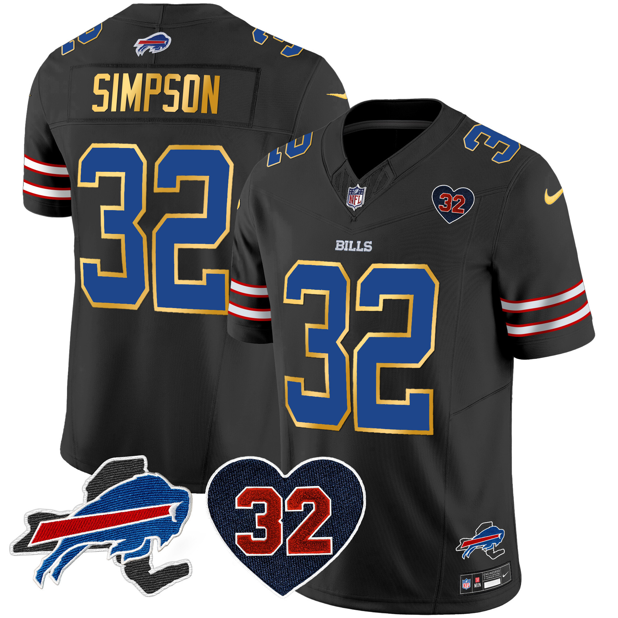 Men's Bills O.J. Simpson Patch Gold Trim Vapor Limited Jersey - All Stitched - Image 36