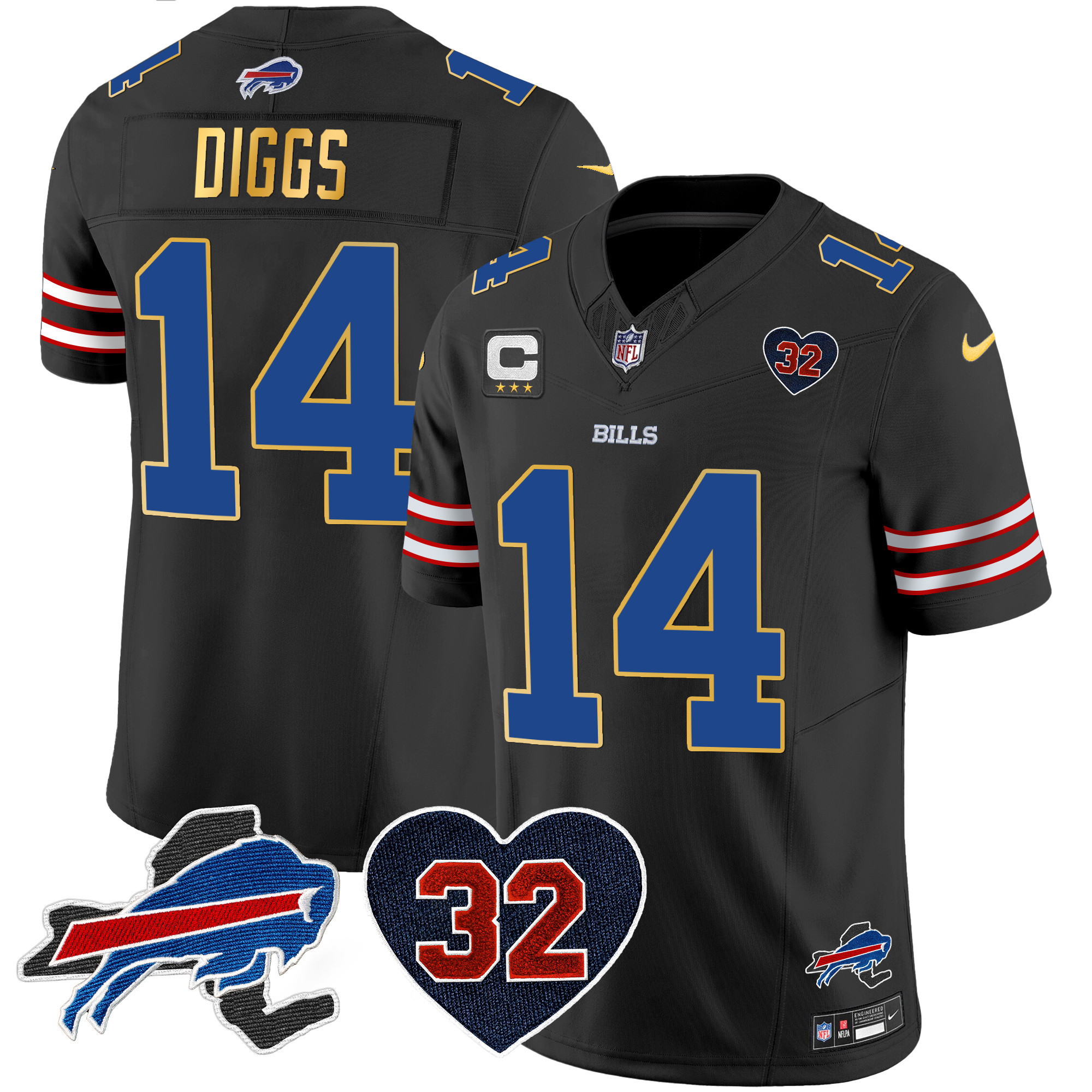 Men's Bills O.J. Simpson Patch Gold Trim Vapor Limited Jersey - All Stitched - Image 39