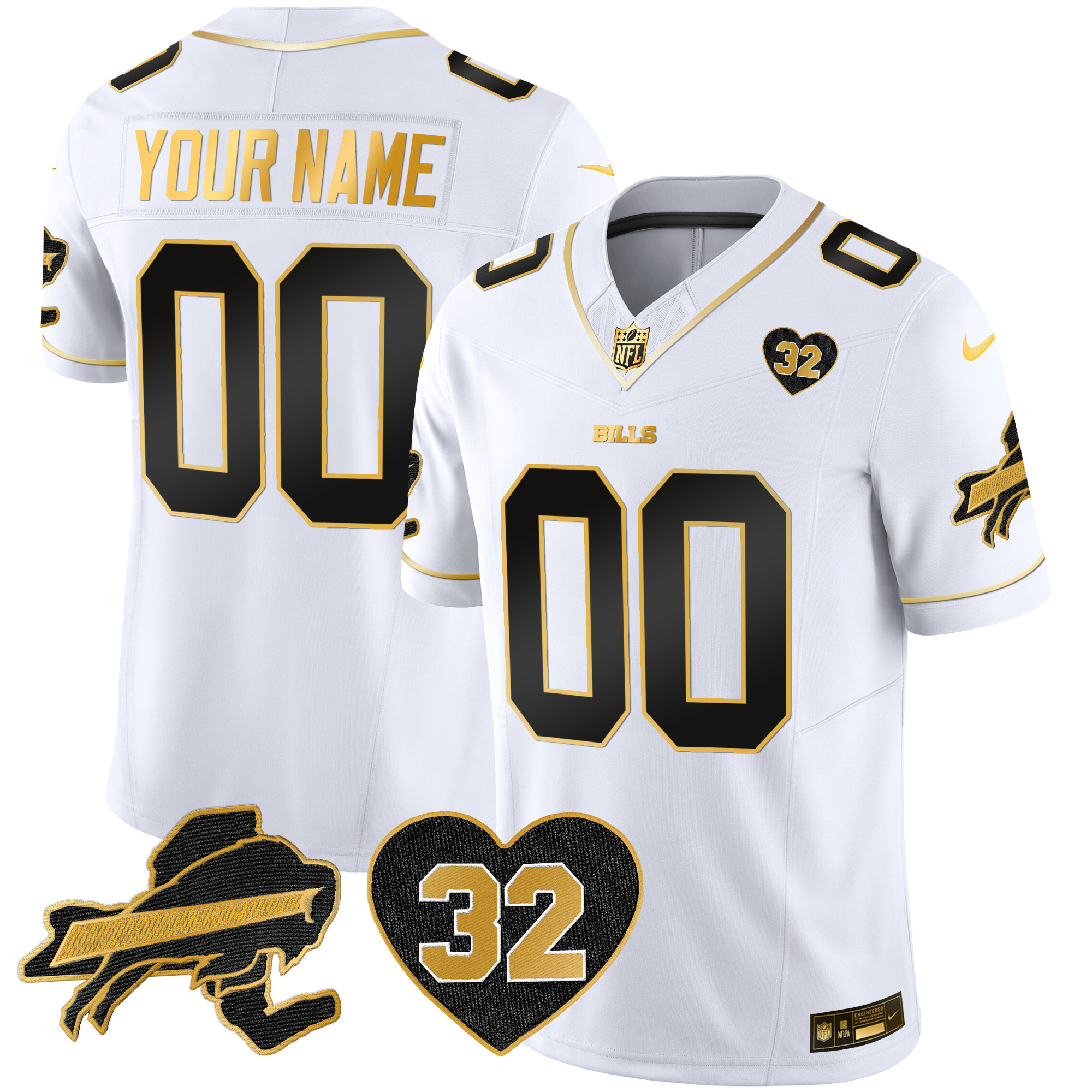 Bills O.J. Simpson Patch Gold Vapor Limited Custom Jersey - All Stitched - Image 4