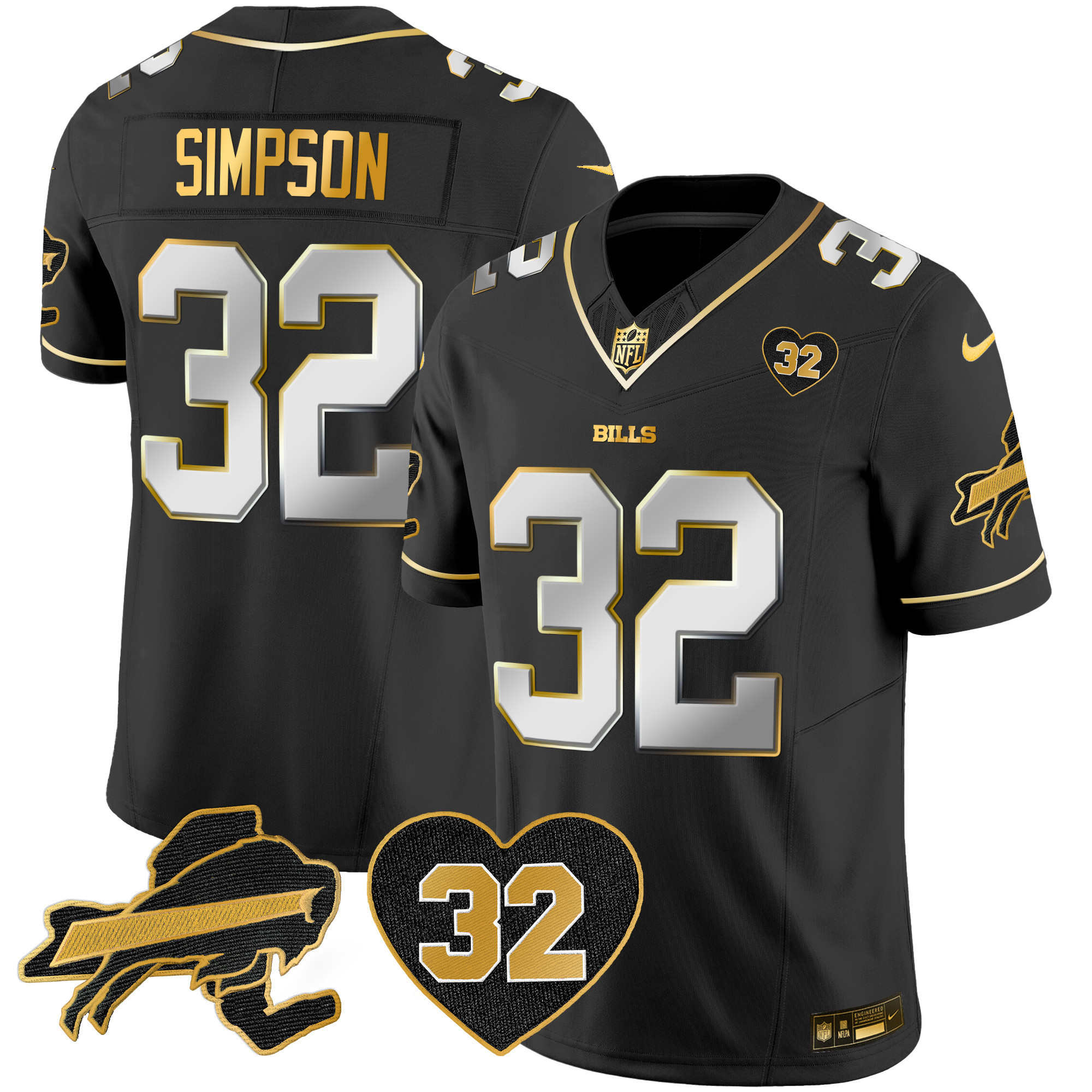 Men's Bills O.J. Simpson Patch Gold Vapor Limited Jersey - All Stitched - Image 8