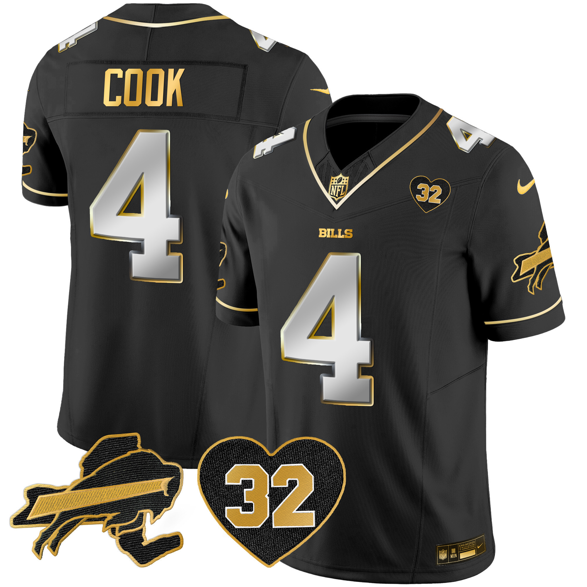 Men's Bills O.J. Simpson Patch Gold Vapor Limited Jersey - All Stitched - Image 10