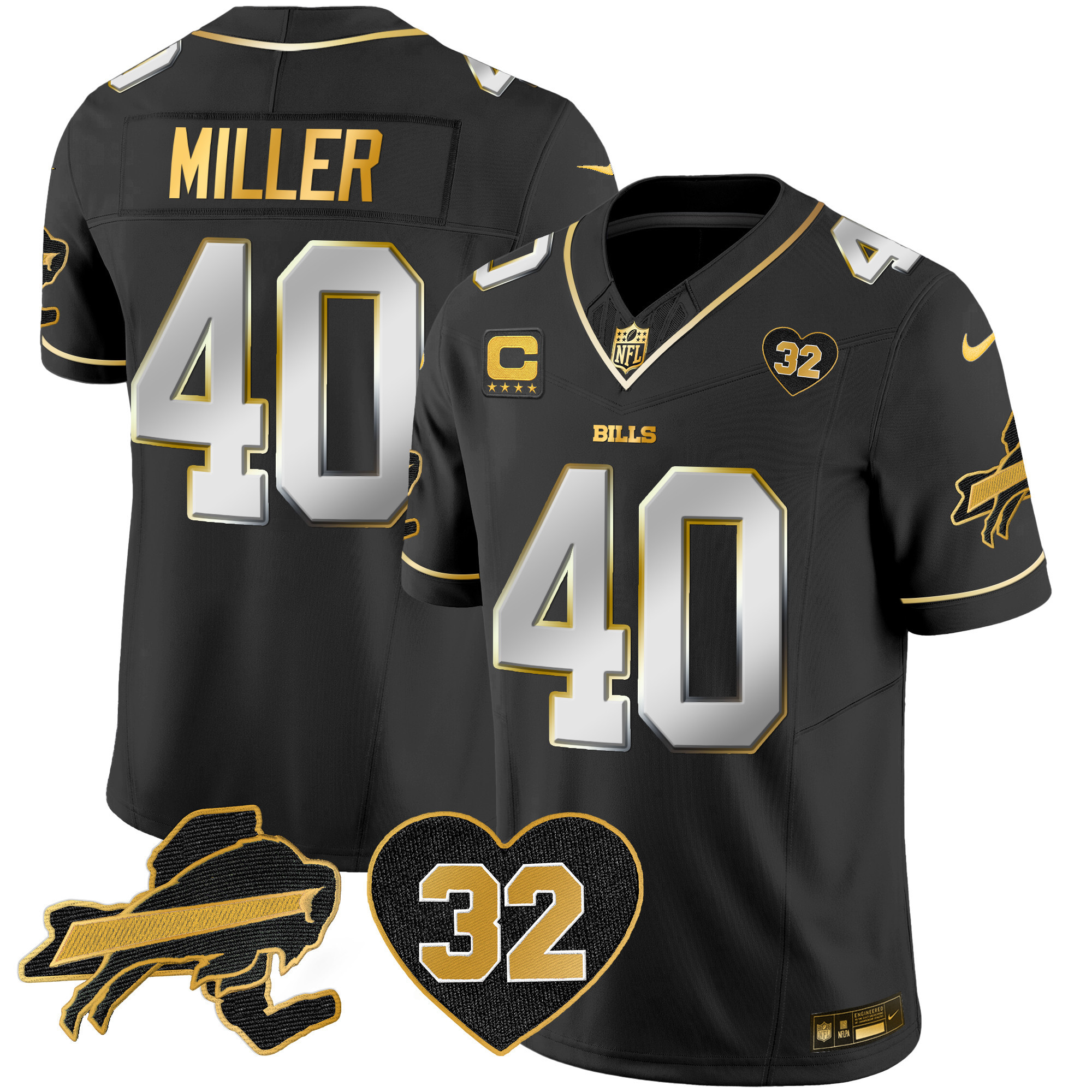 Men's Bills O.J. Simpson Patch Gold Vapor Limited Jersey - All Stitched - Image 12