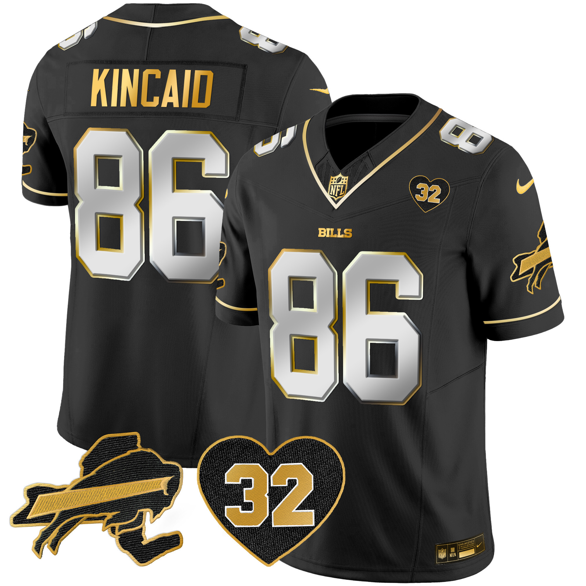 Men's Bills O.J. Simpson Patch Gold Vapor Limited Jersey - All Stitched - Image 14