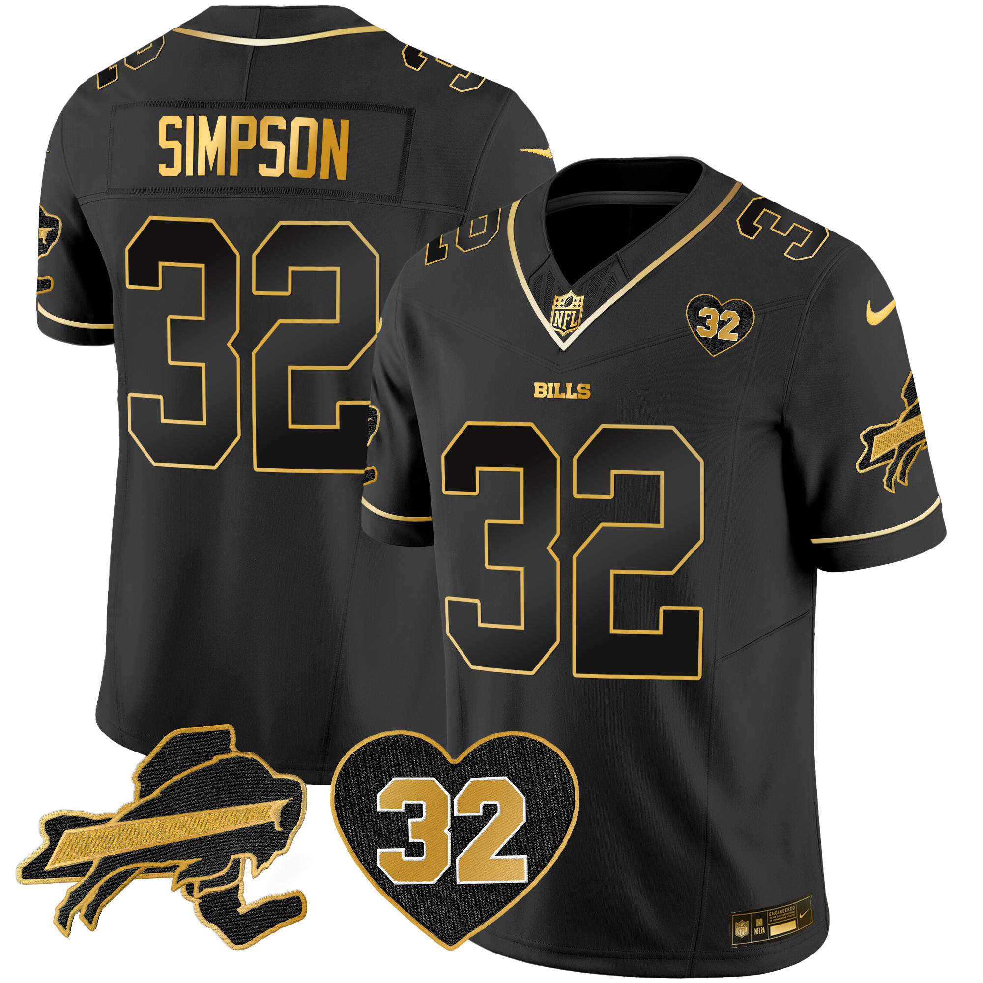 Men's Bills O.J. Simpson Patch Gold Vapor Limited Jersey - All Stitched - Image 15