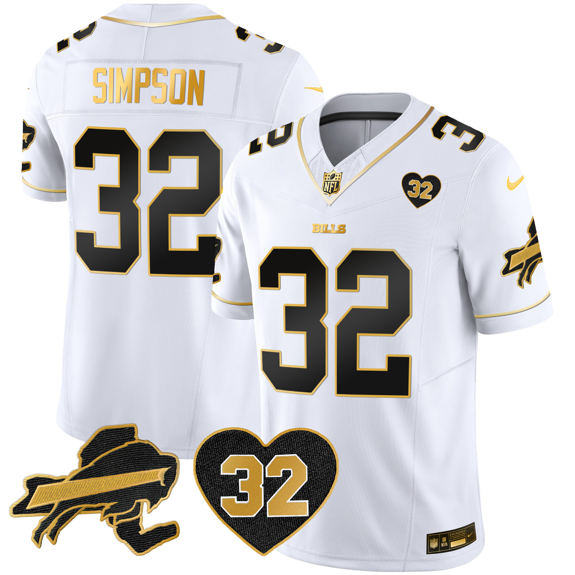 Men's Bills O.J. Simpson Patch Gold Vapor Limited Jersey - All Stitched - Image 22