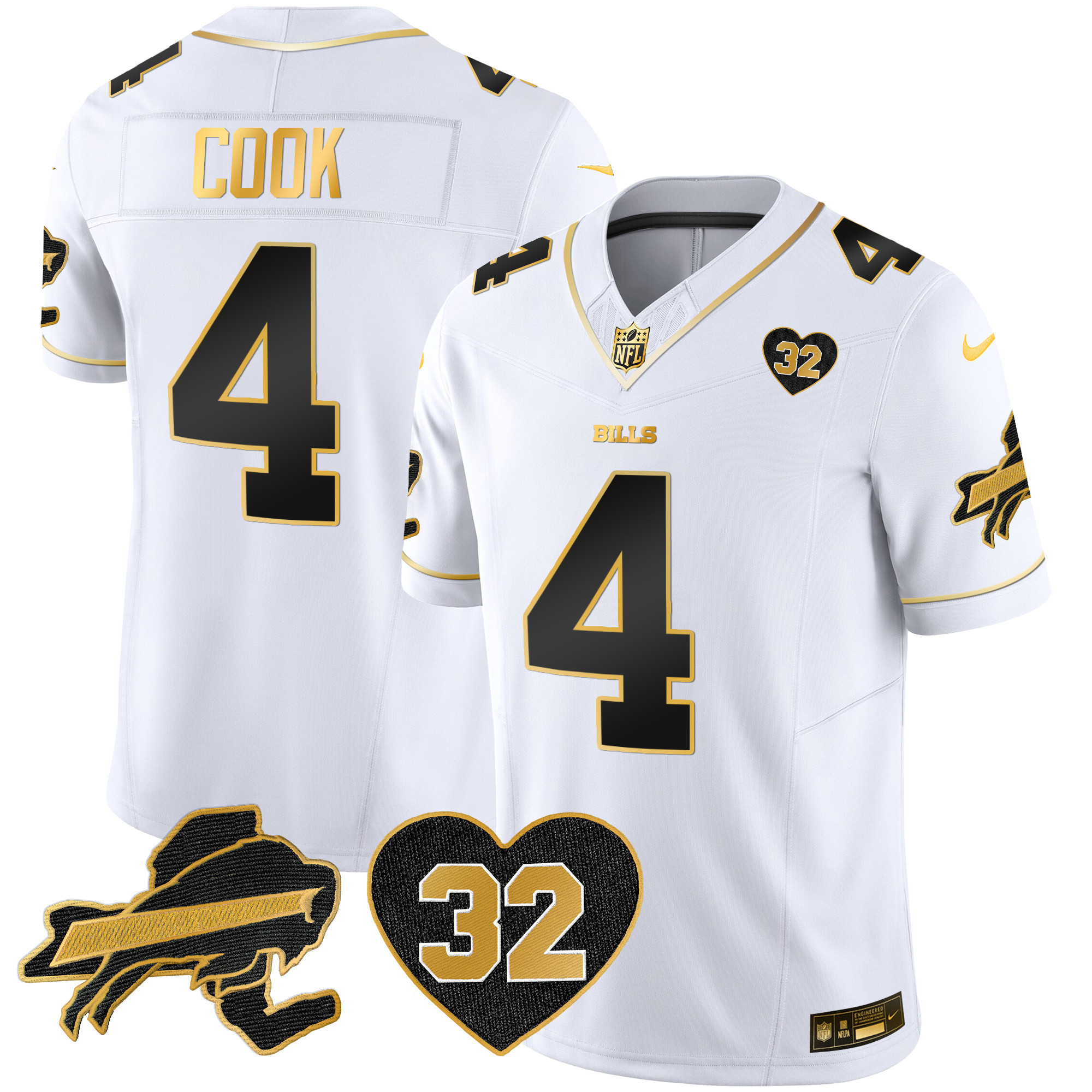 Men's Bills O.J. Simpson Patch Gold Vapor Limited Jersey - All Stitched - Image 24