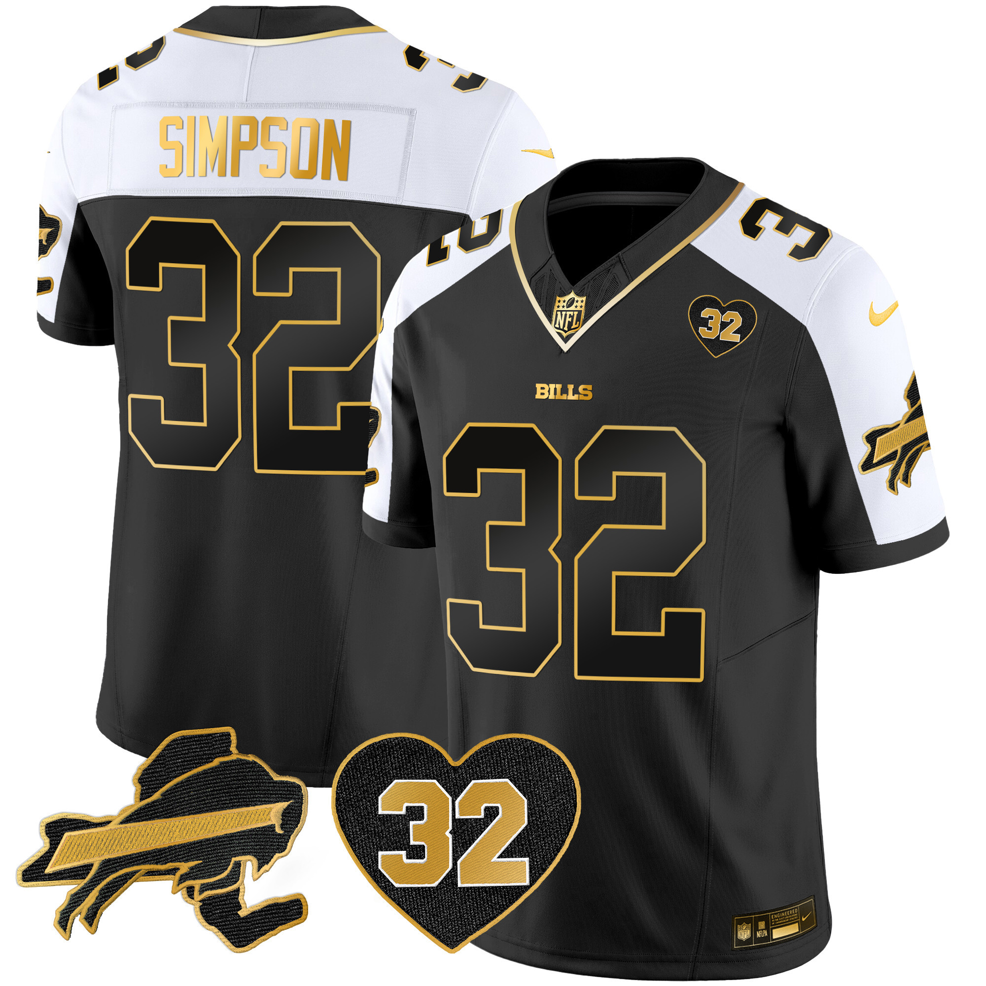Men's Bills O.J. Simpson Patch Gold Vapor Limited Jersey - All Stitched