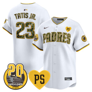 Men's Padres “For Peter” & Petco Park 20th Patch USMC Vapor Premier Limited Jersey V2 – All Stitched