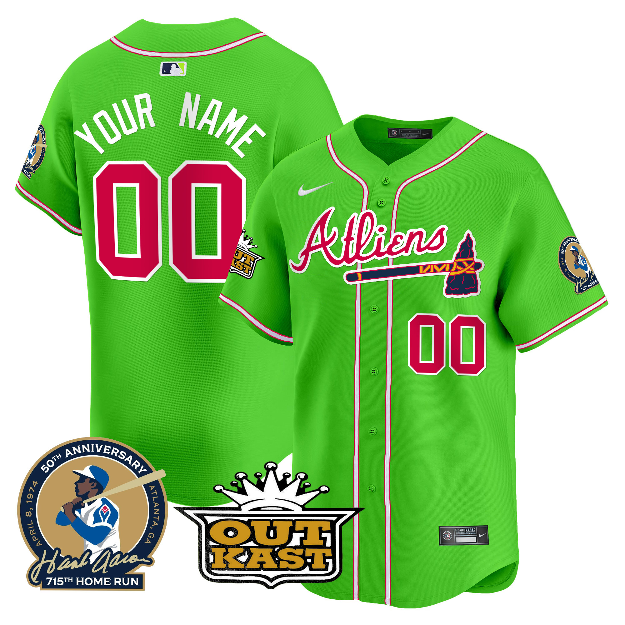 Atlanta Braves Atliens & Hank Aaron Patch Vapor Premier Limited Custom Jersey - All Stitched - Image 2