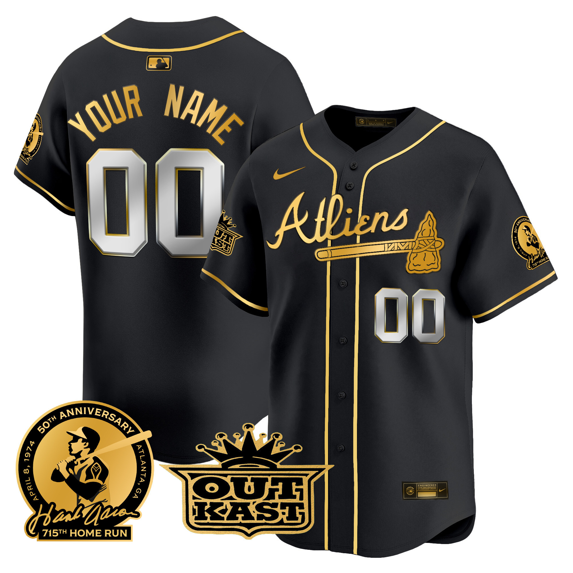 Atlanta Braves Atliens & Hank Aaron Patch Vapor Premier Limited Custom Jersey - All Stitched - Image 4