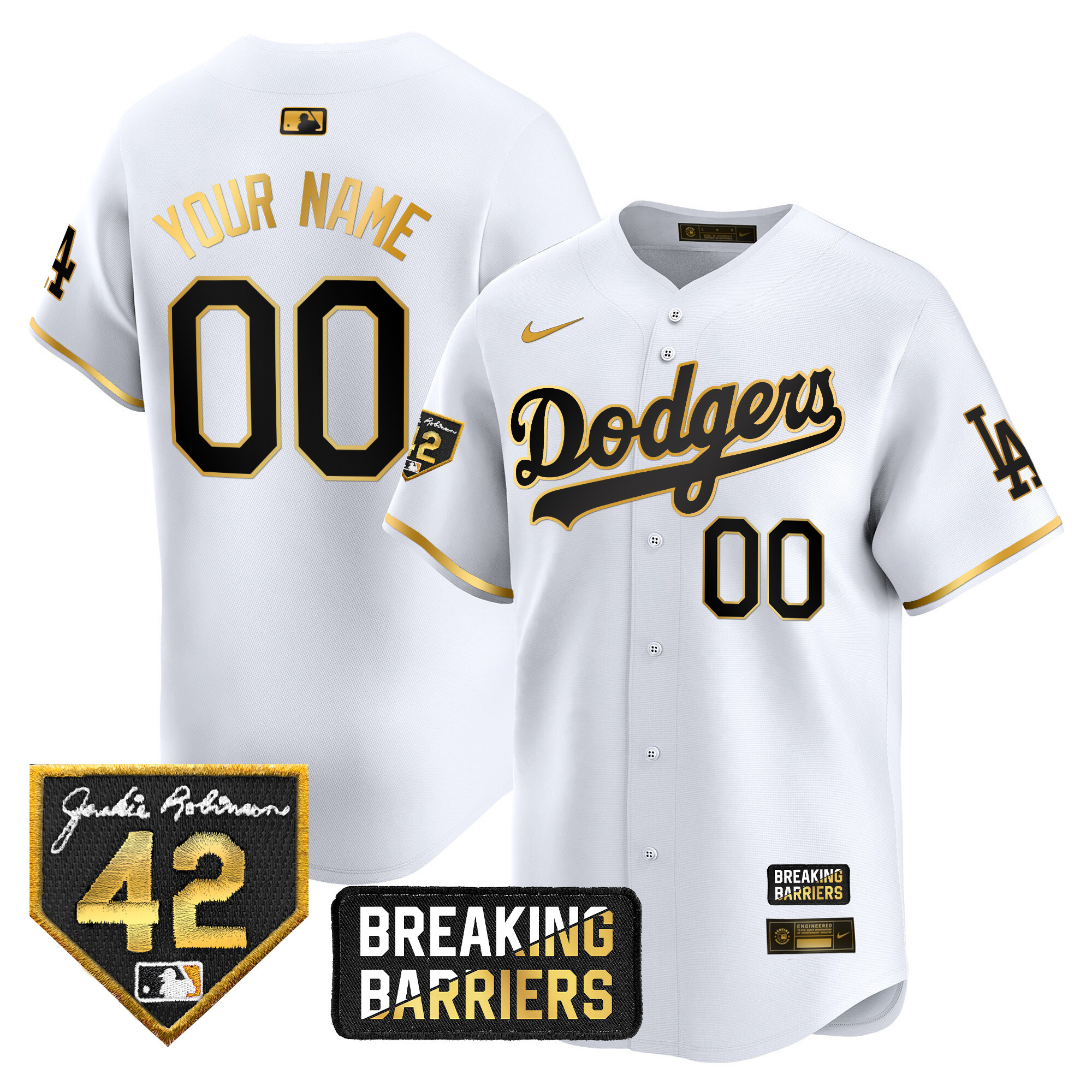 Dodgers Jackie Robinson Breaking Barriers Patch Vapor Premier Limited Custom Jersey - All Stitched - Image 2